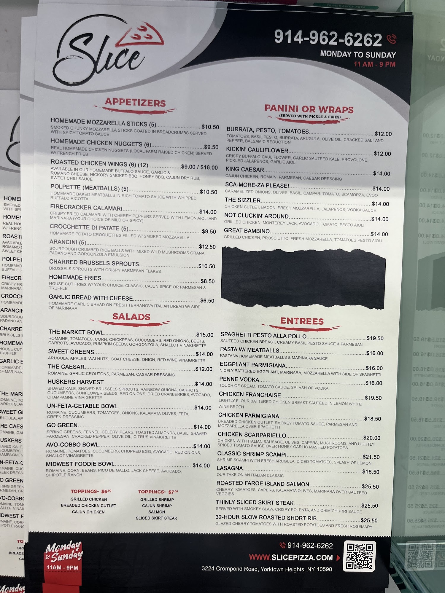 Slice Pizzeria Menu