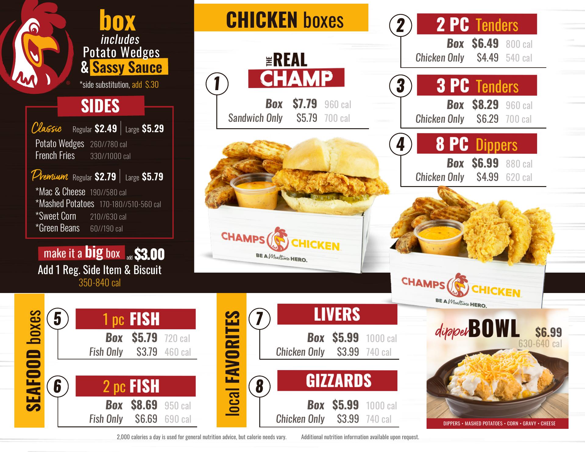 Champs Chicken Menu