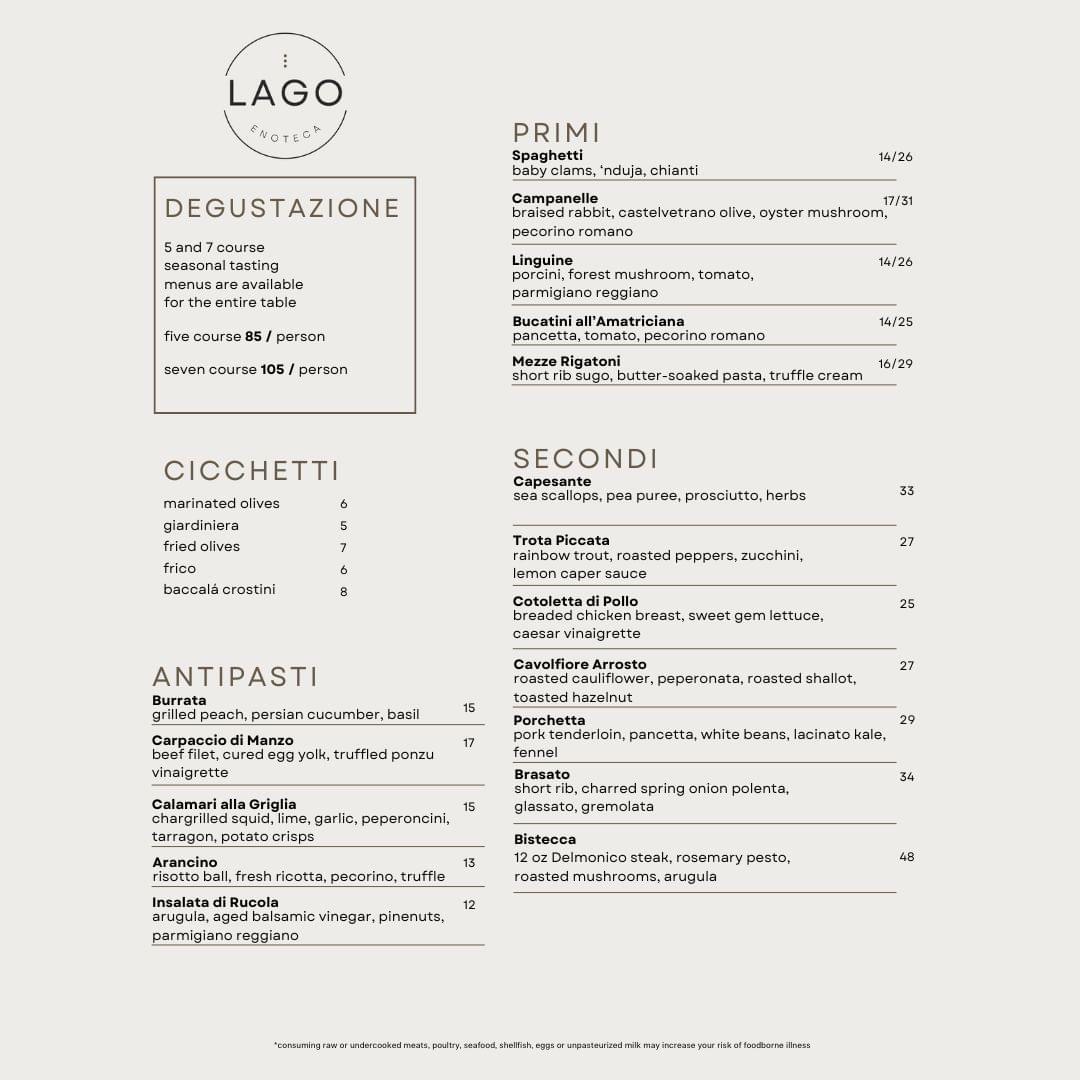 Lago Enoteca Menu