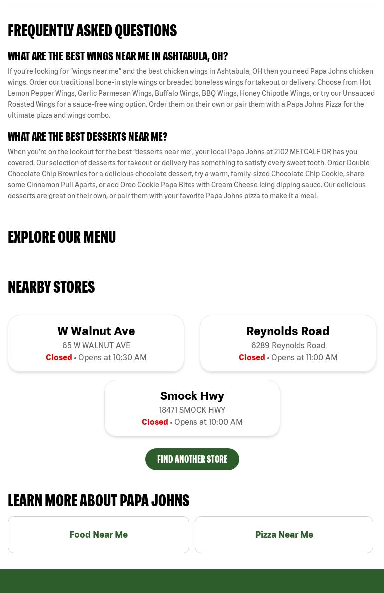 Papa Johns Pizza Menu