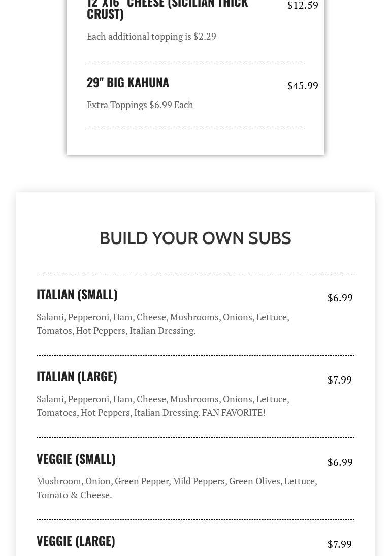 Creno's Pizza Baltimore Menu