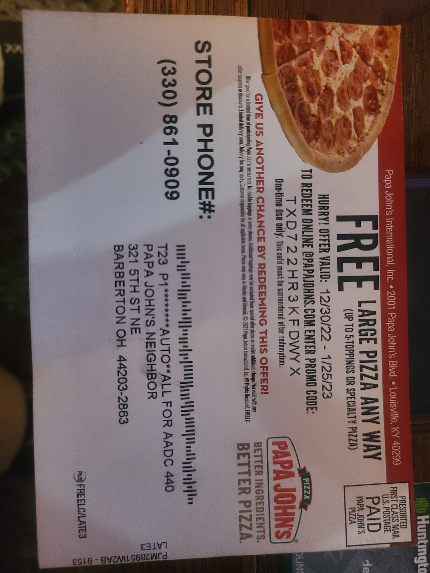 Papa Johns Pizza Menu