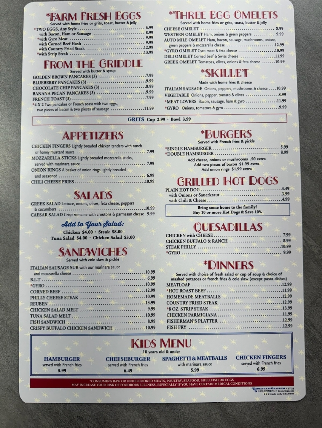 Broadway Diner Menu