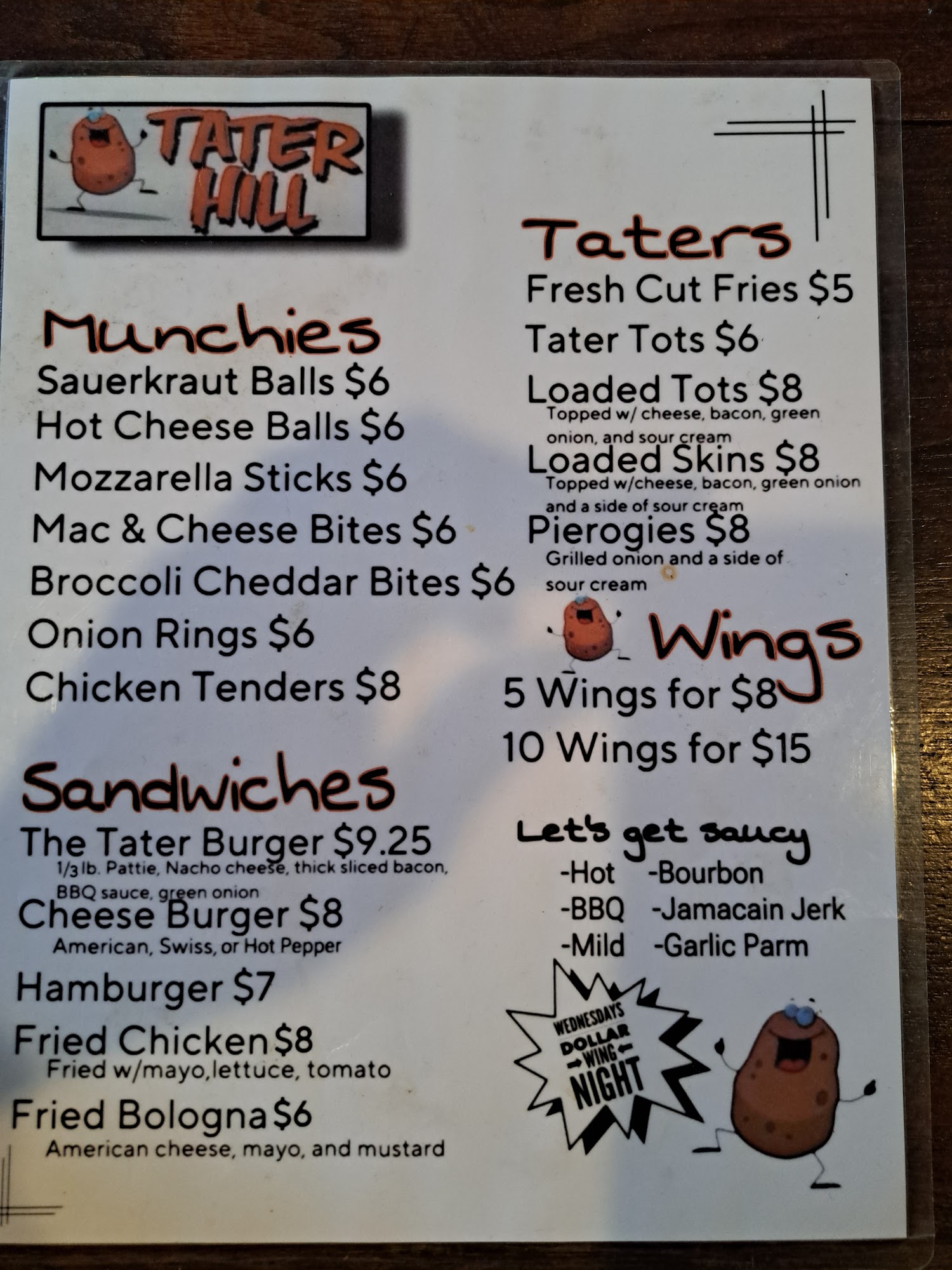 Tater Hill Menu