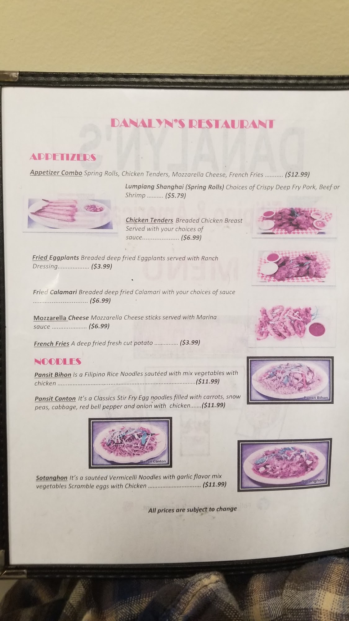 Danalyn's Restaurant/Tindahan Asian Market Menu