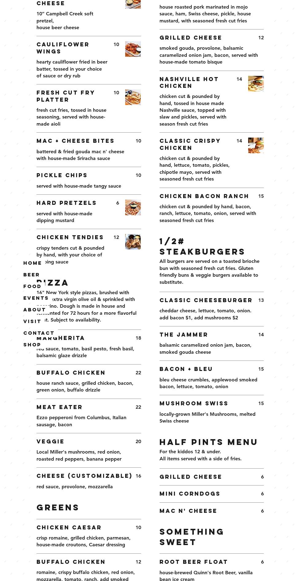 Lockport Brewery Menu