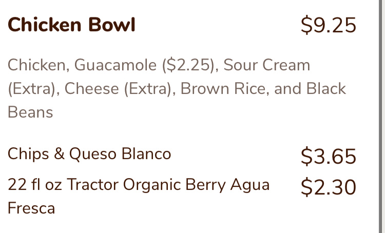 Chipotle Mexican Grill Menu