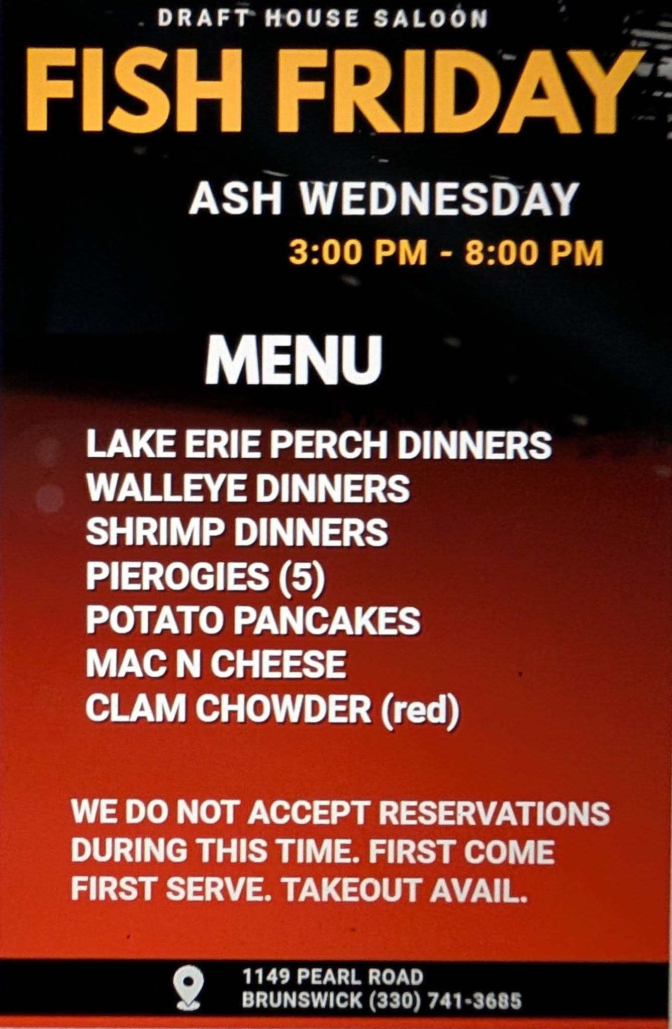 The draft house saloon Menu