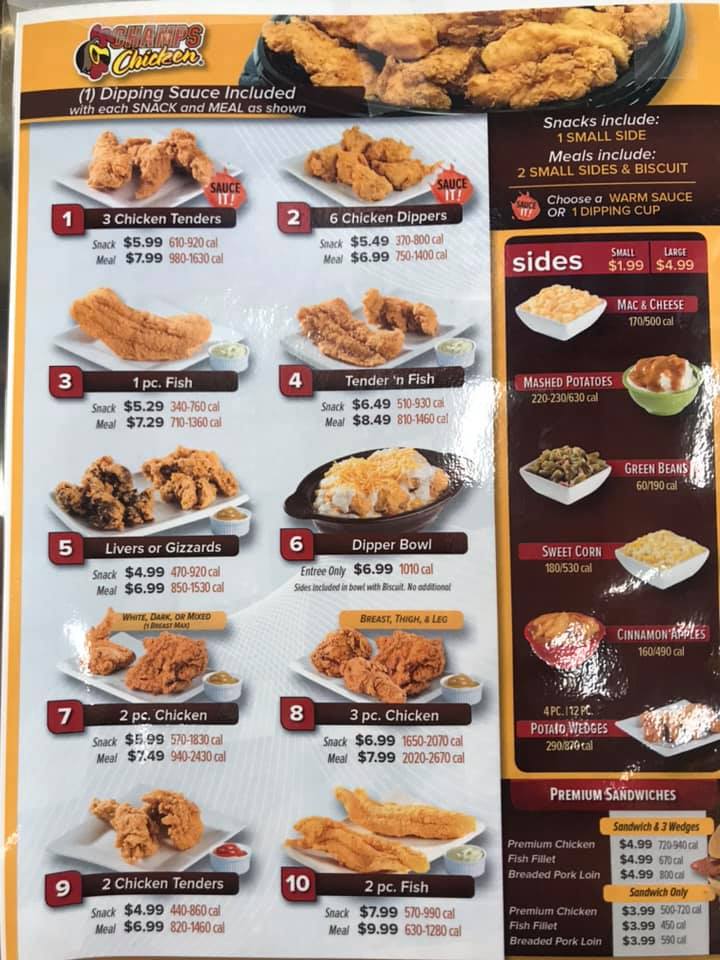 Champs Chicken Menu