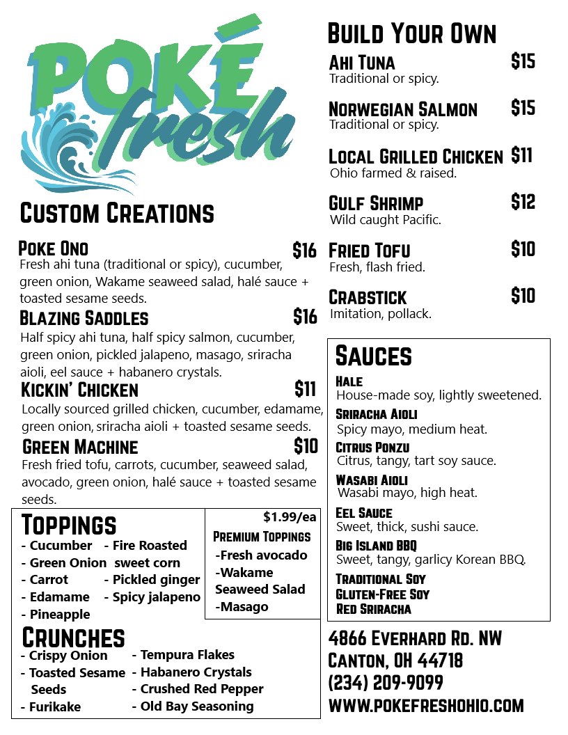 Poke Fresh Ohio Menu