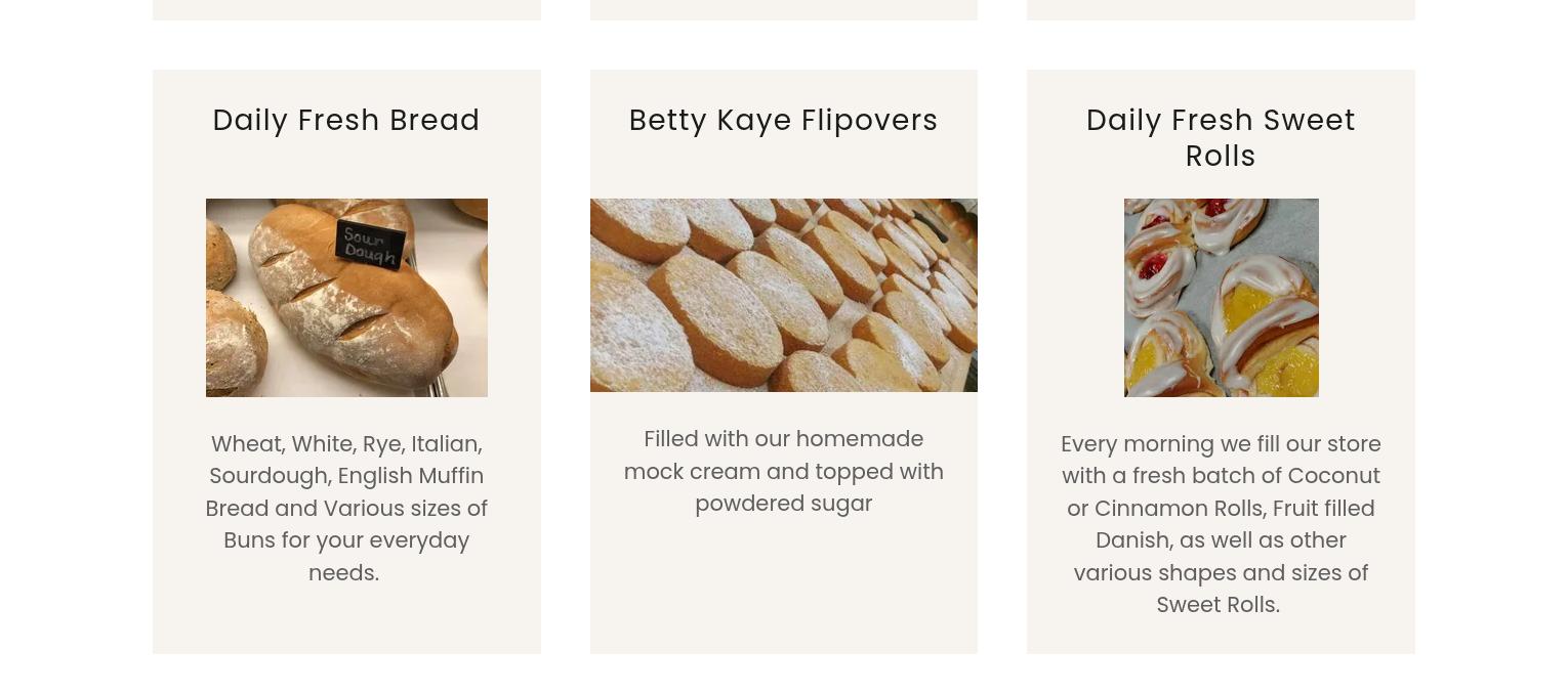 Betty Kaye Bakery Menu