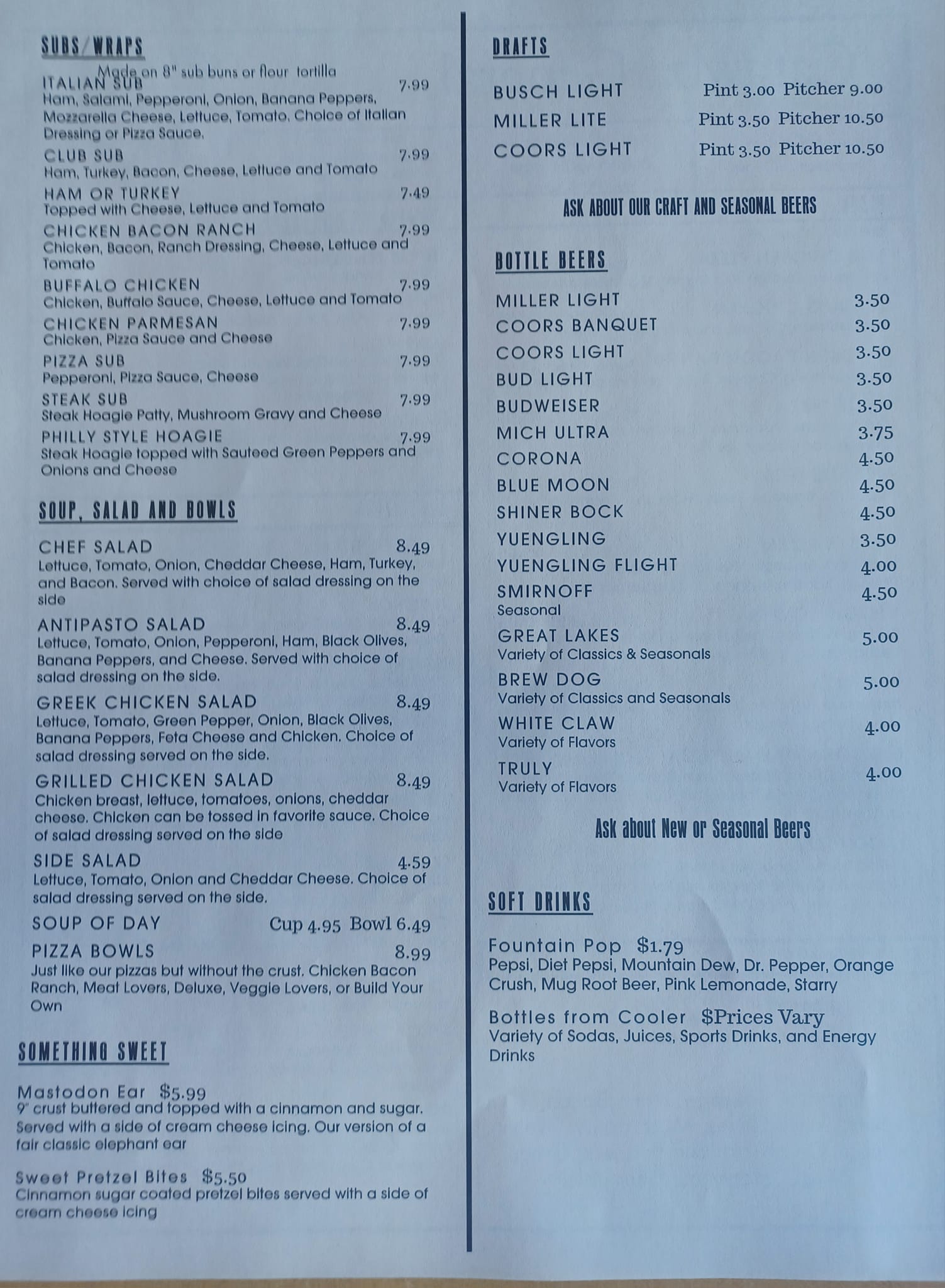 CATAWBA GENERAL STORE Menu