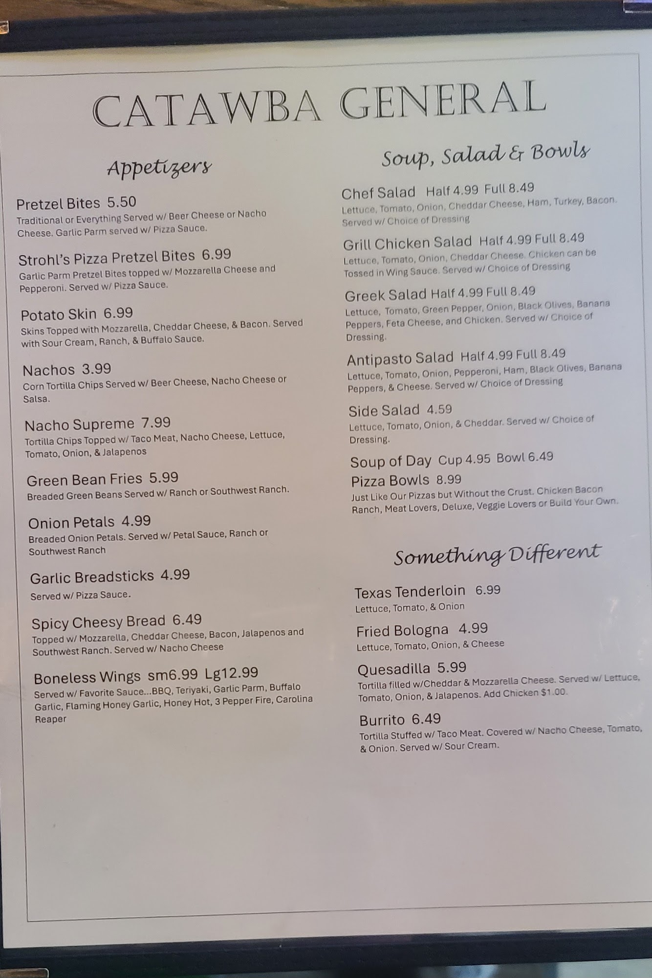 CATAWBA GENERAL STORE Menu