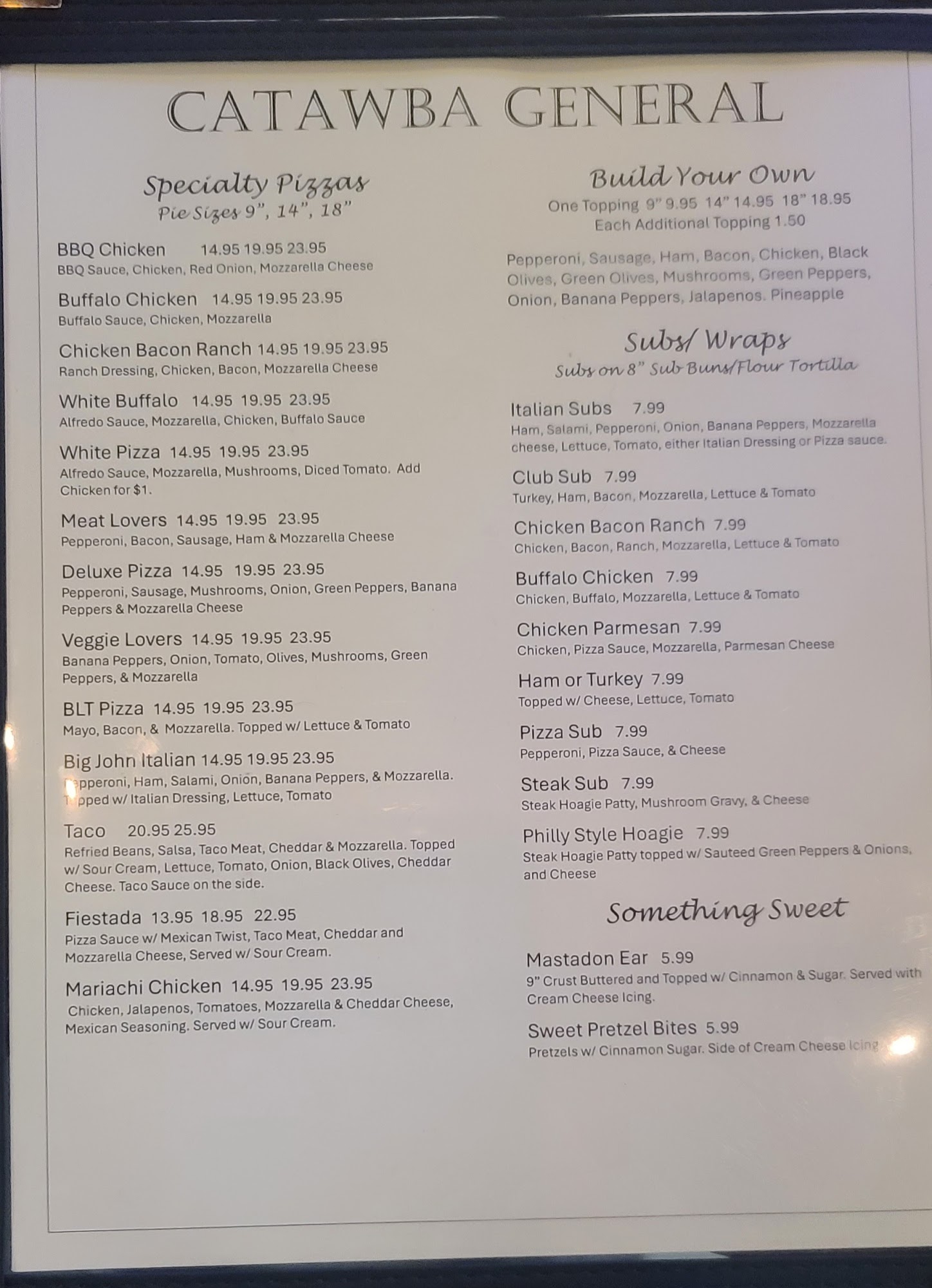 CATAWBA GENERAL STORE Menu