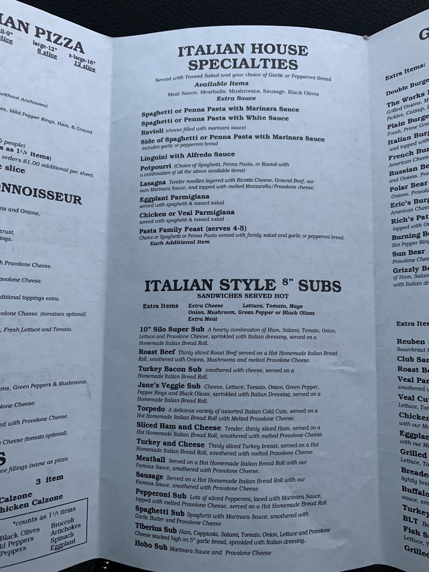 Angie's Pizza Menu