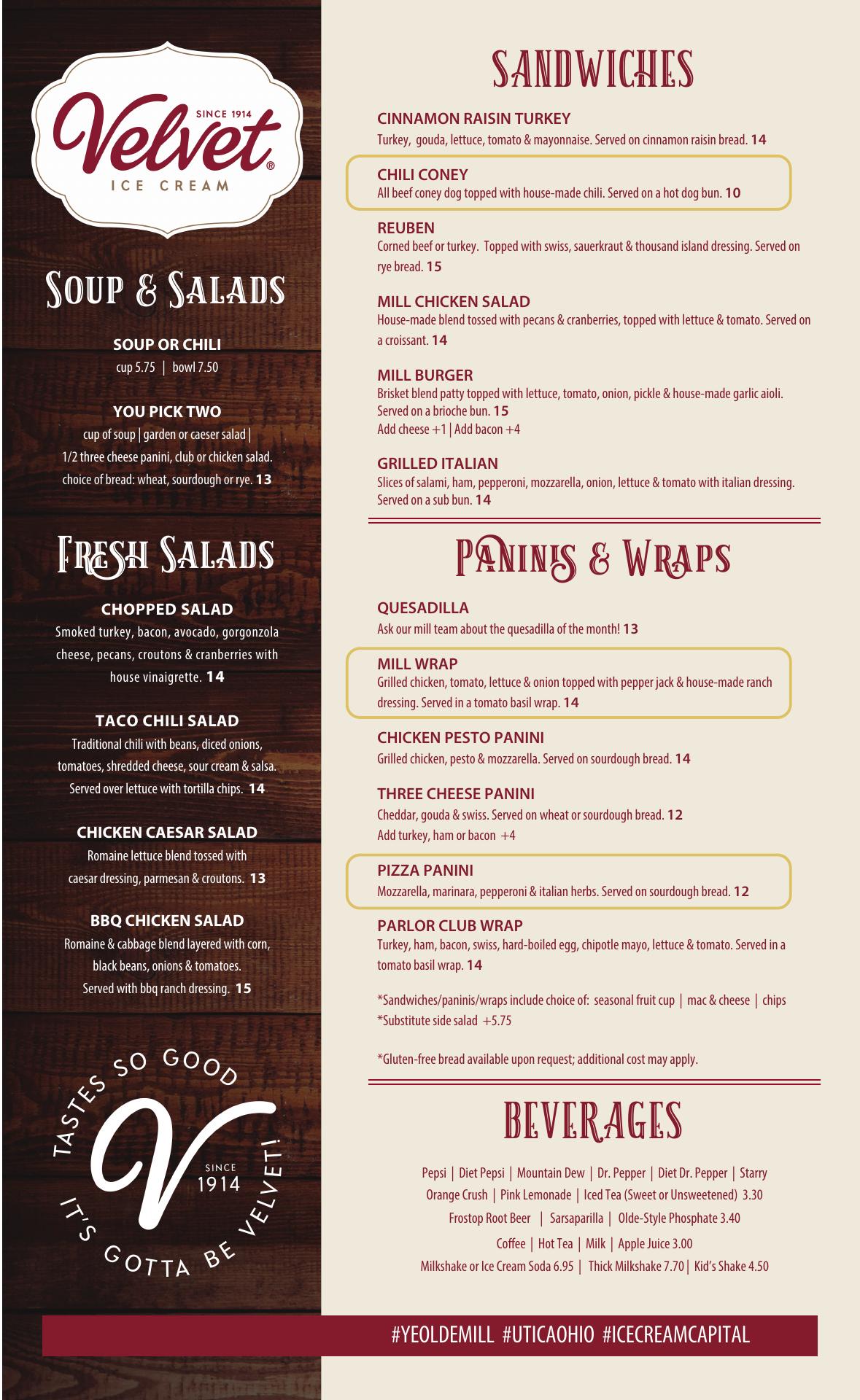 Velvet Ice Cream Co Menu
