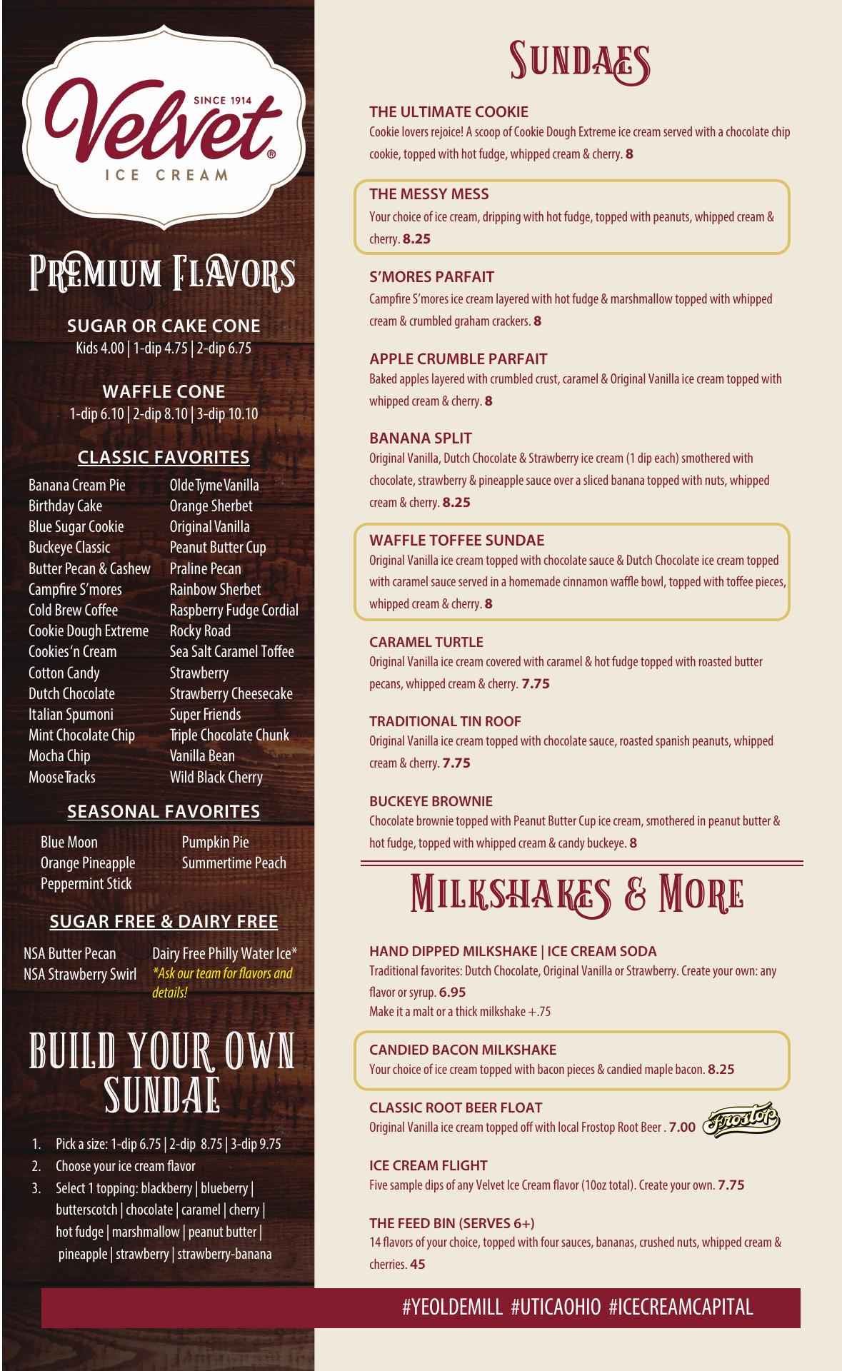 Velvet Ice Cream Co Menu