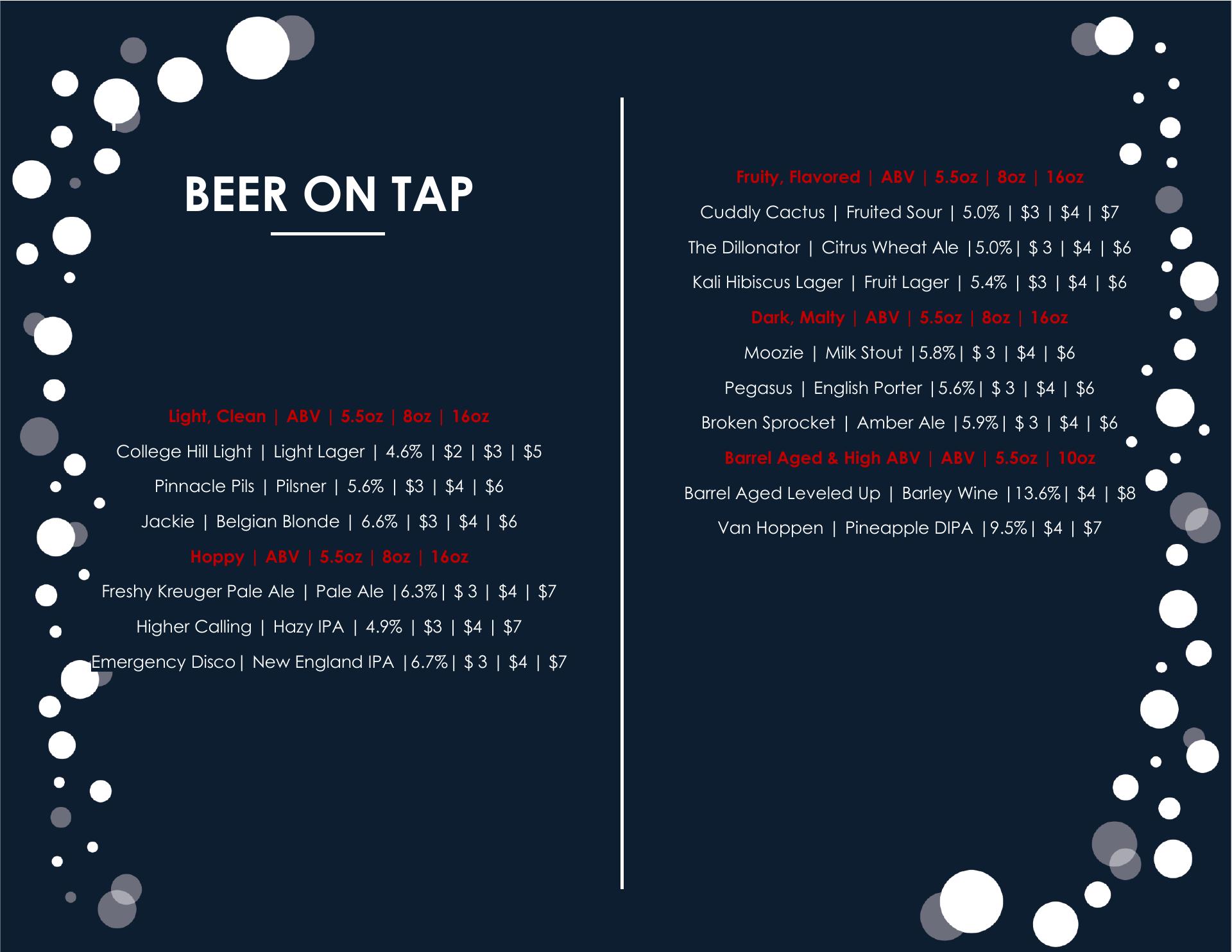 Brink Brewing Company Menu