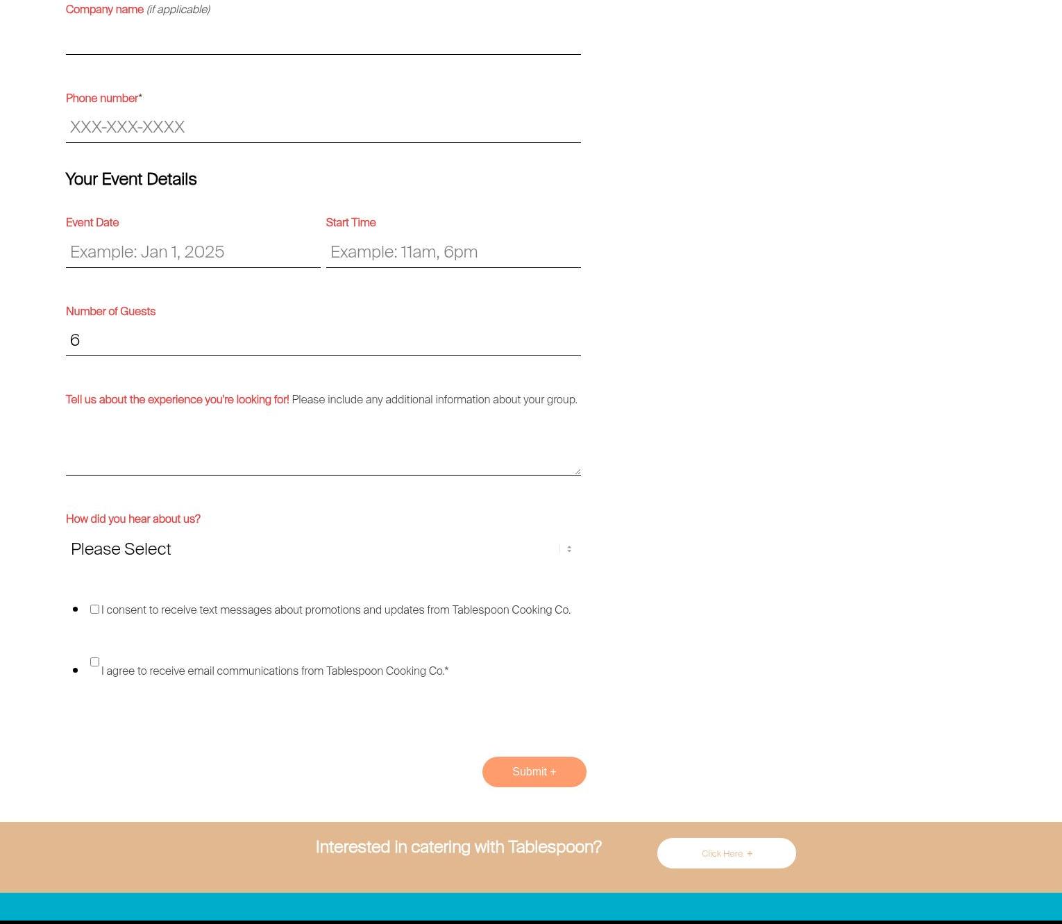 Tablespoon Cooking Co. Menu