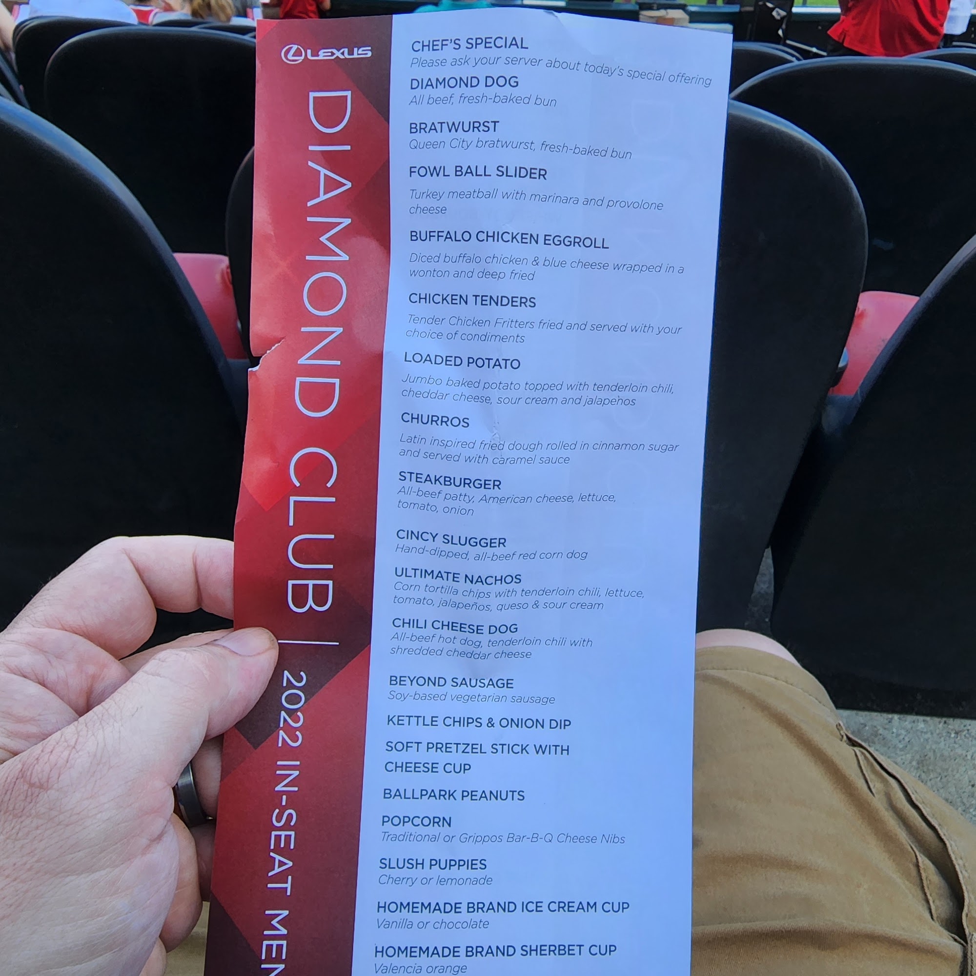 Reds Diamond Club Menu