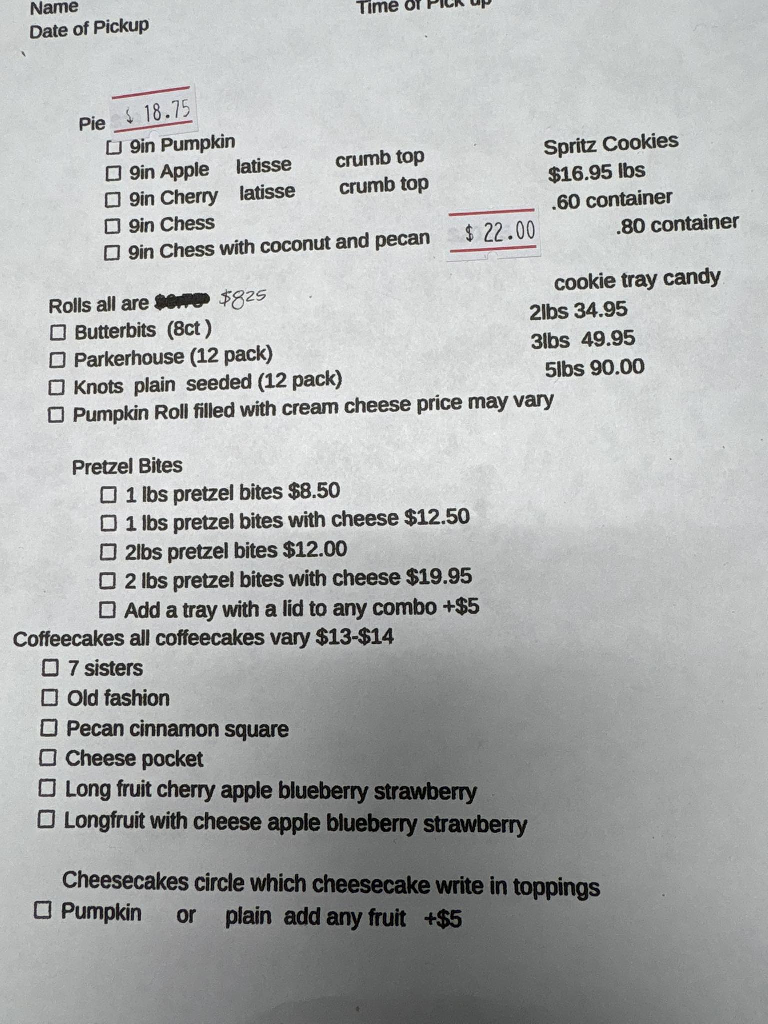 Golden Hands Bakery Menu