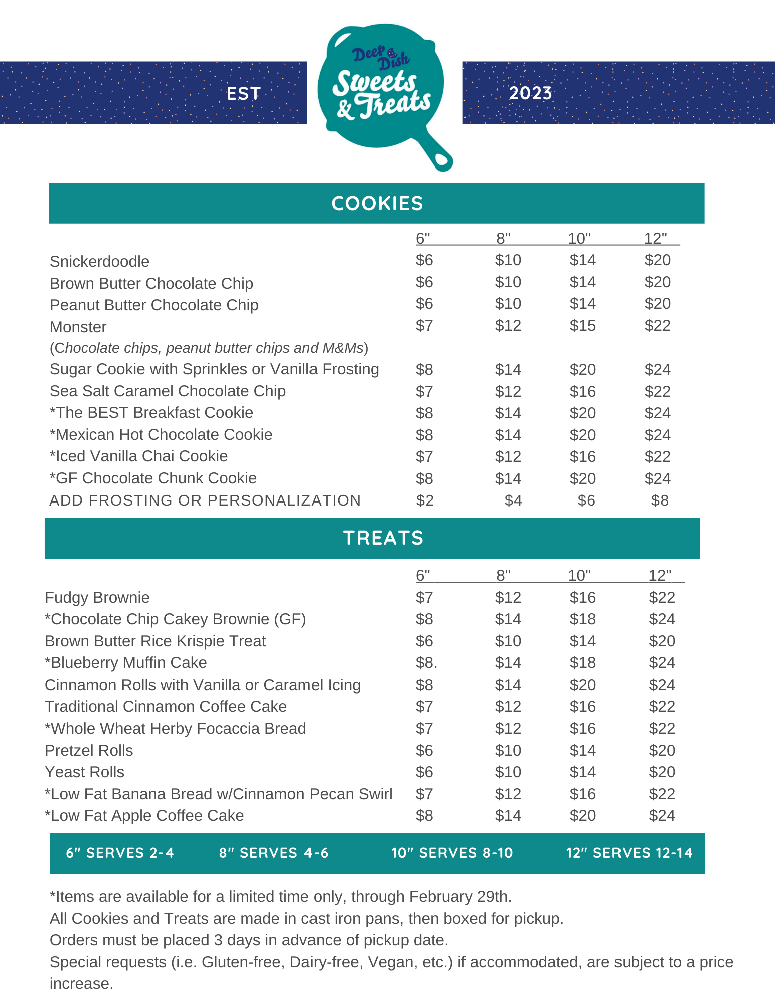 Deep Dish Sweets & Treats Menu