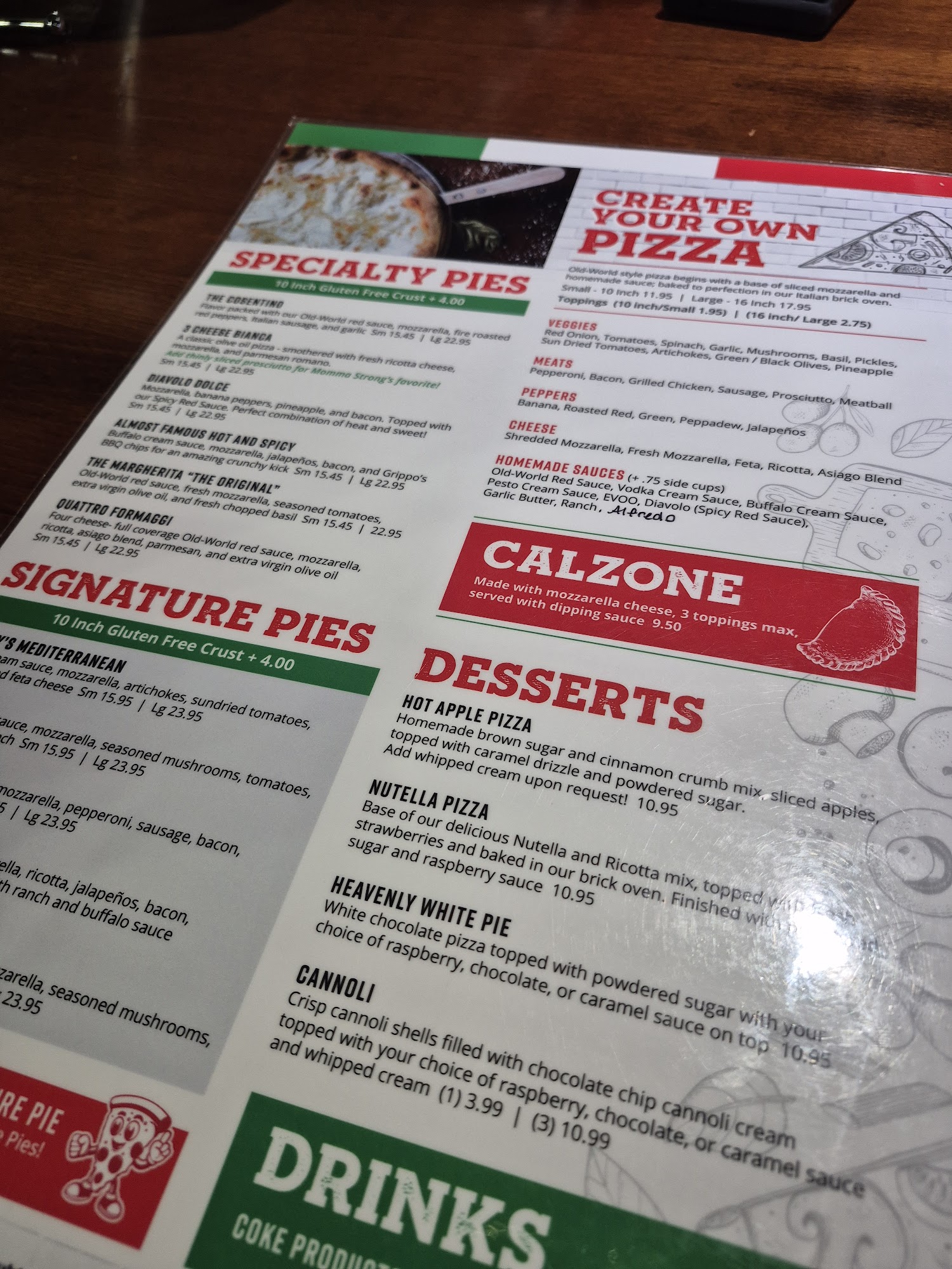 Strong's Brick Oven Pizzeria Menu