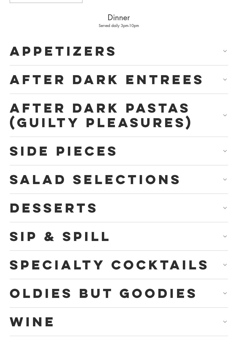 Confessions Bar & Restaurant Lounge Menu