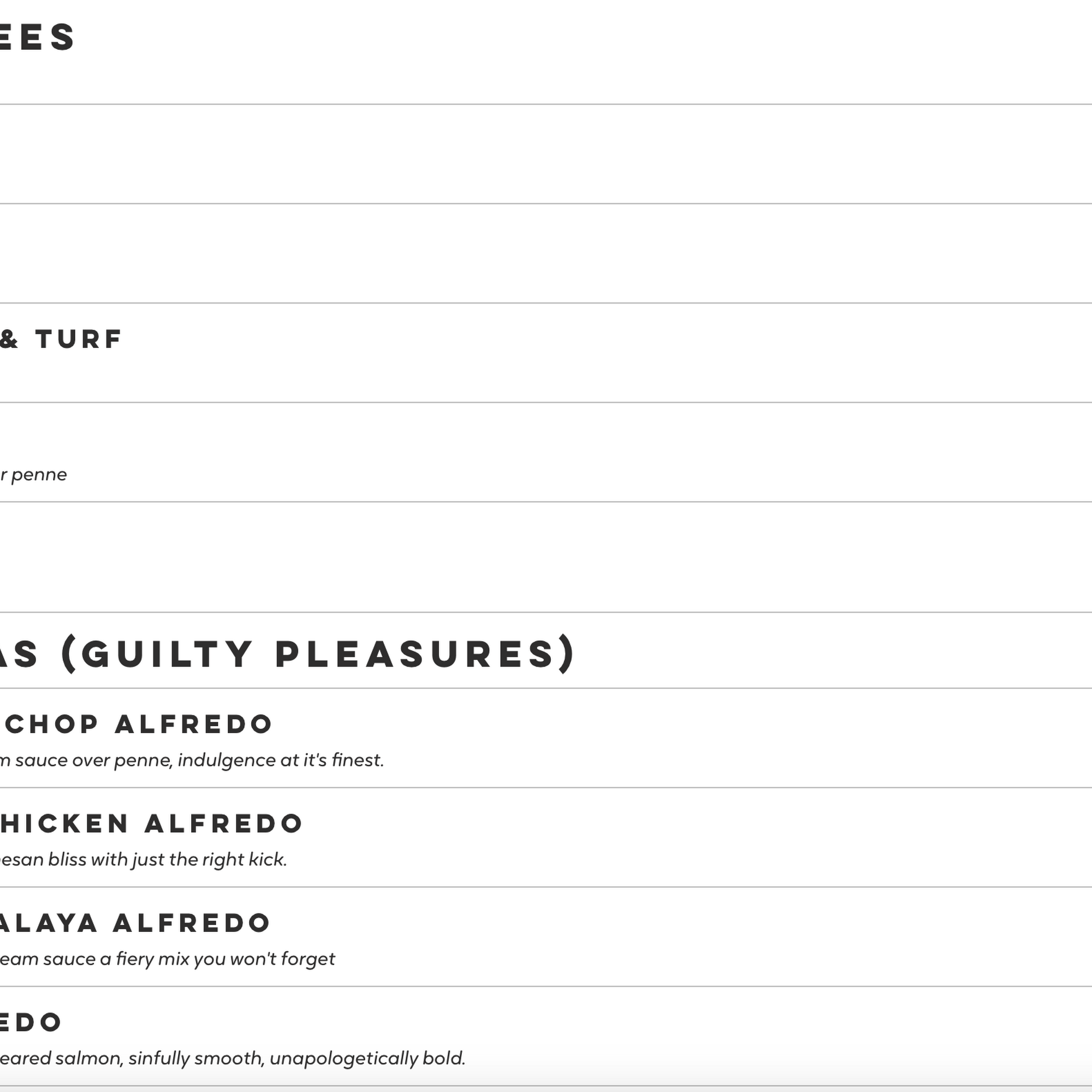 Confessions Bar & Restaurant Lounge Menu