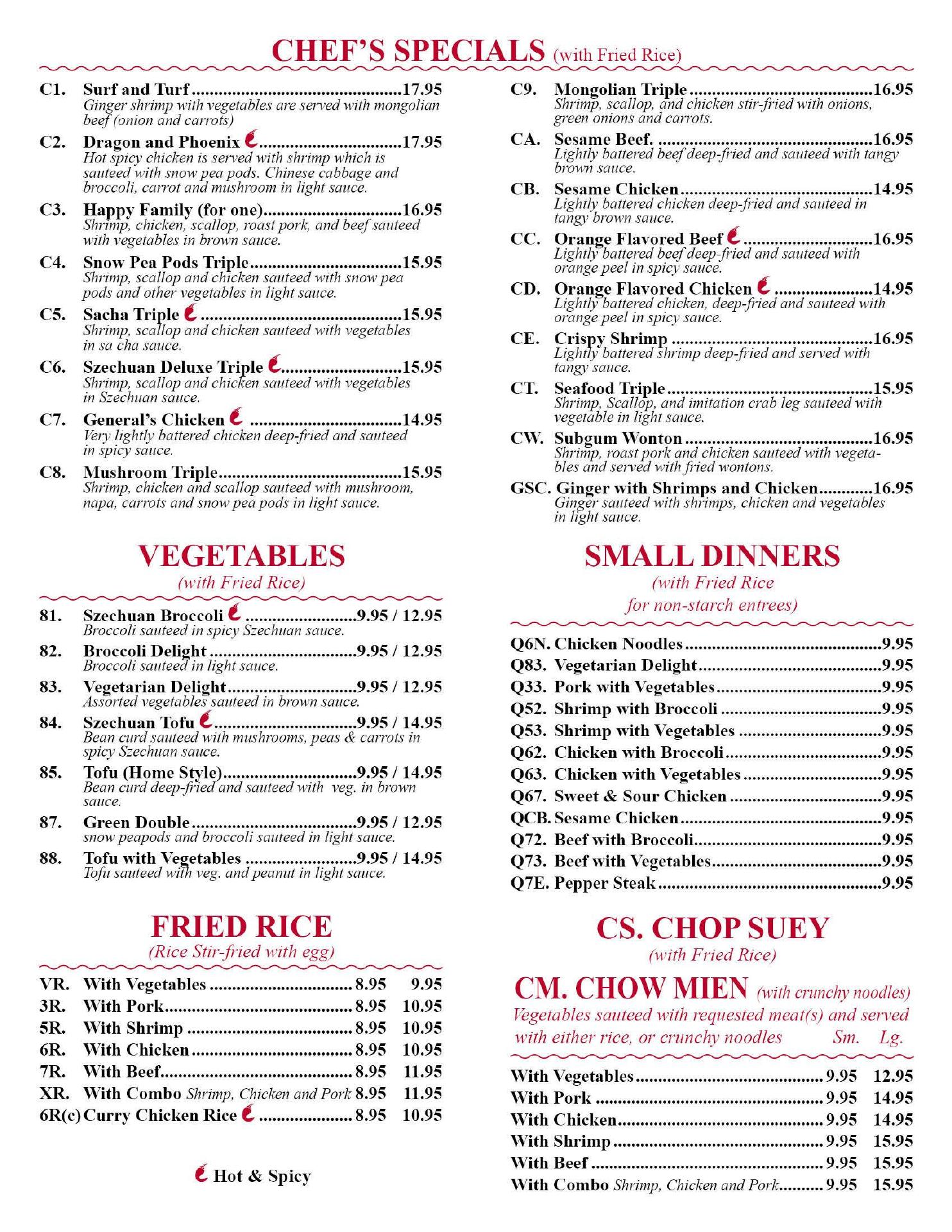 Quebec Gardens Menu