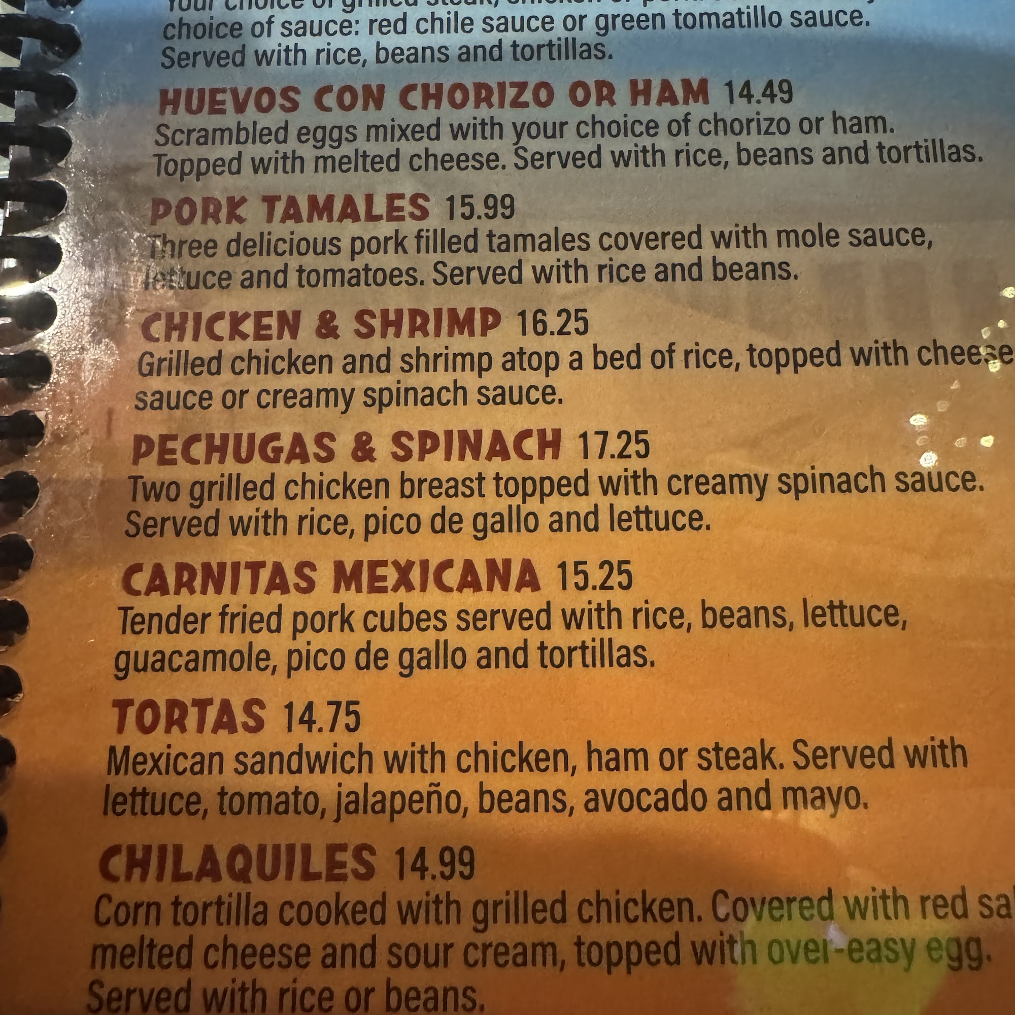 Mi Cabaña Mexican Bar & Grill Menu