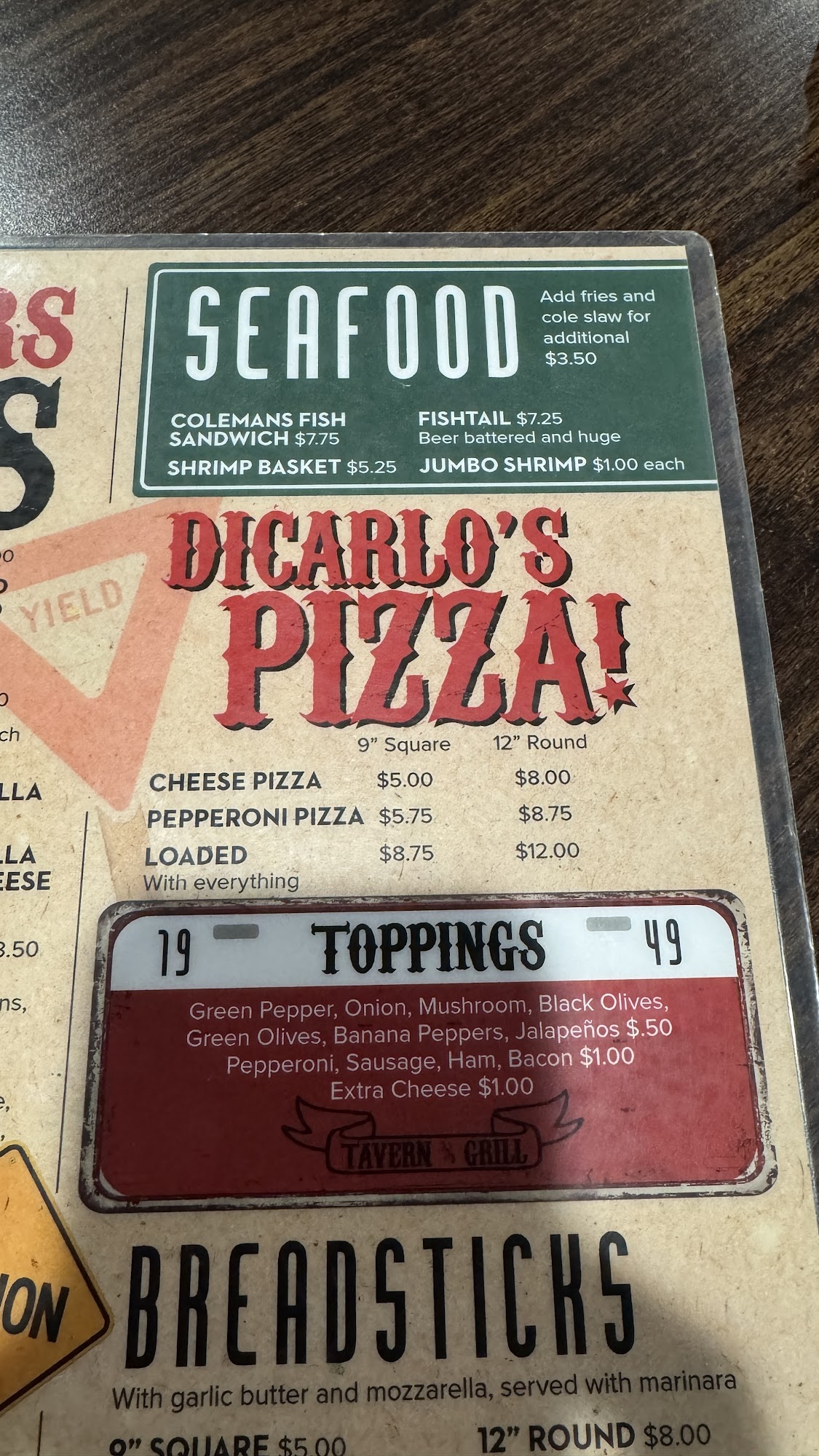 Clair Tavern & Grill Menu