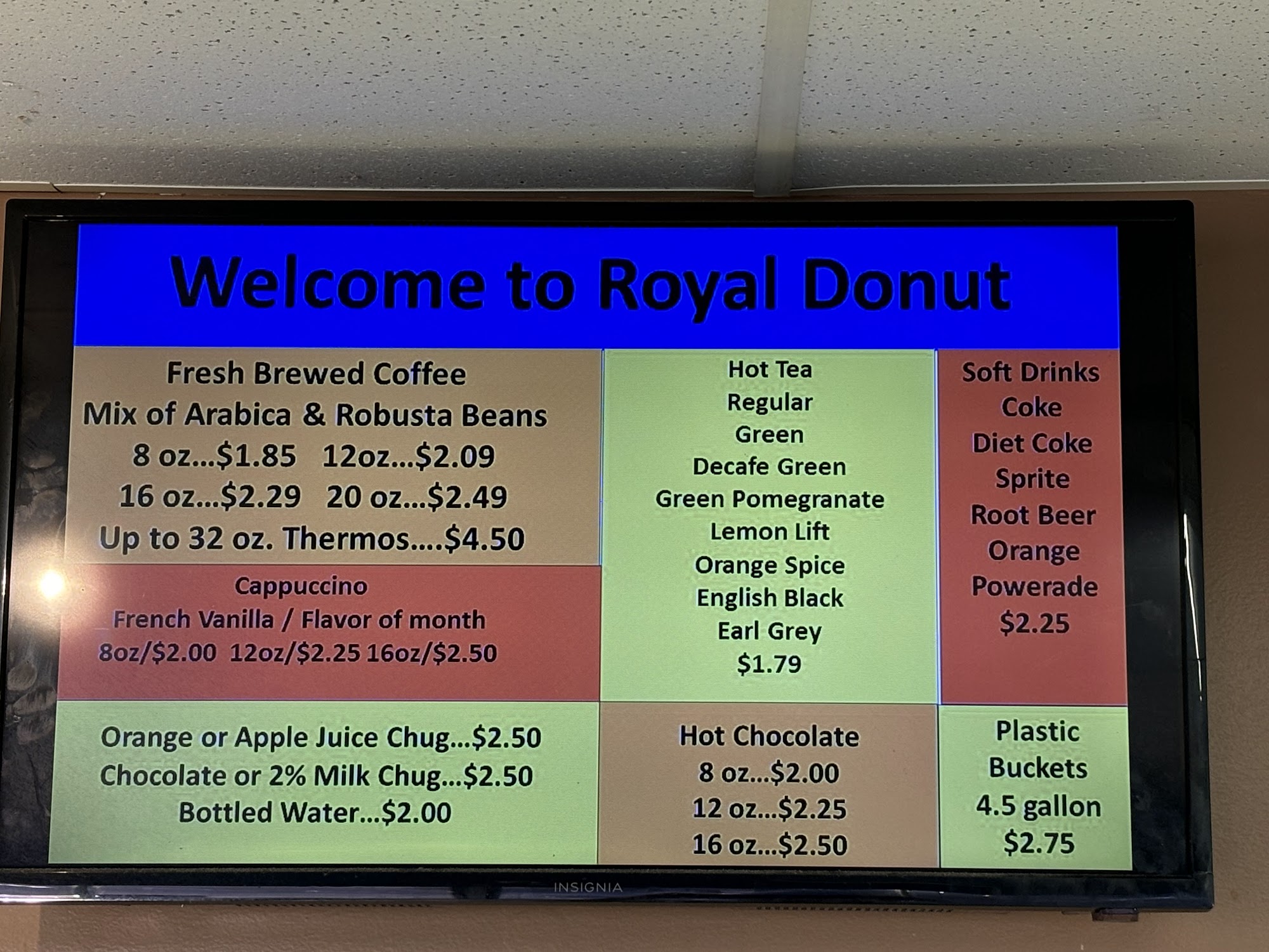 Royal Donut Menu