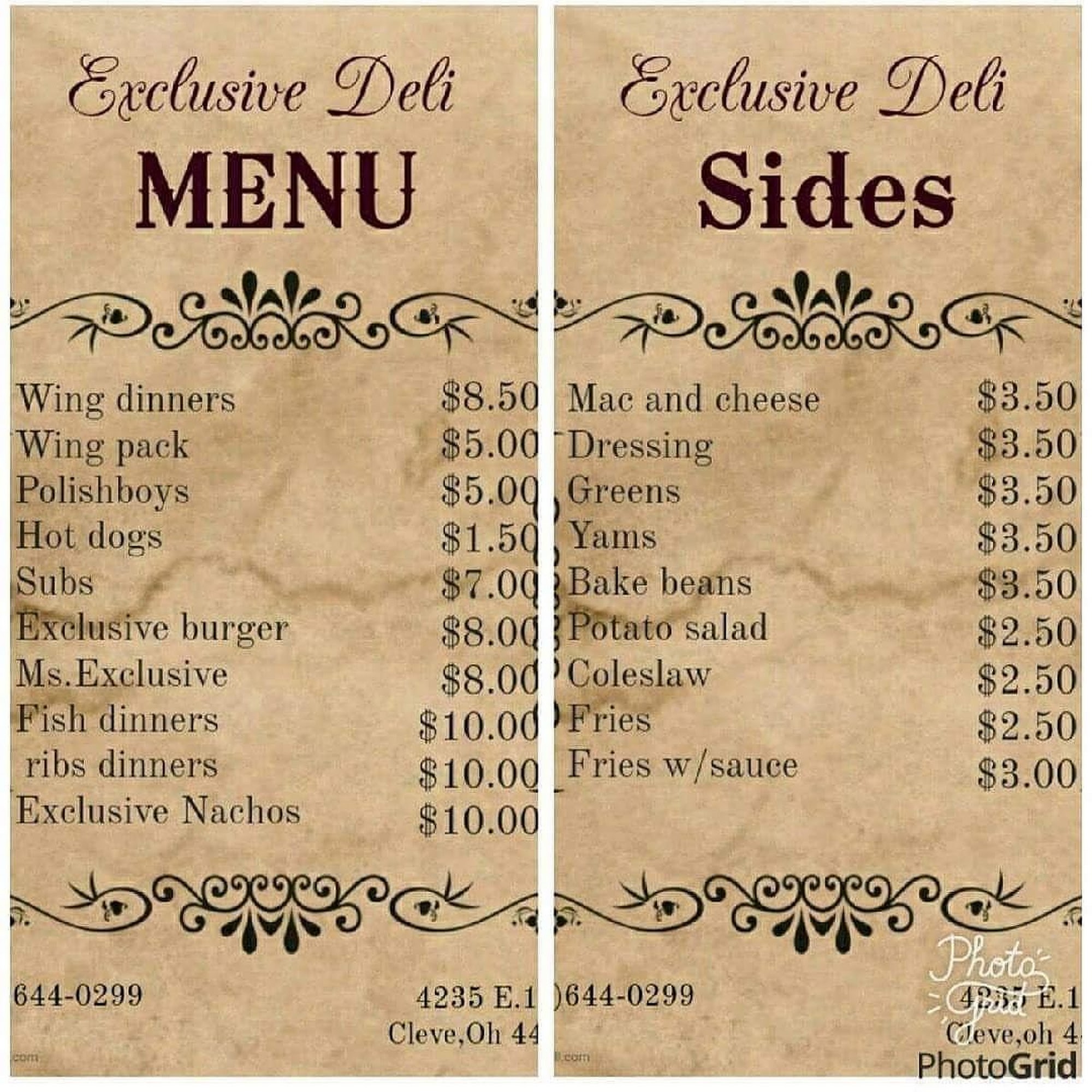 Exclusive Deli Menu