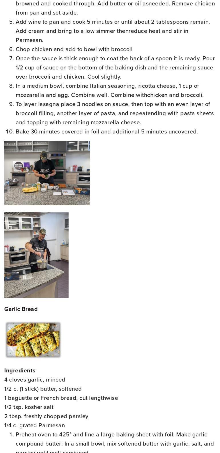 Central Kitchen Incubator Menu