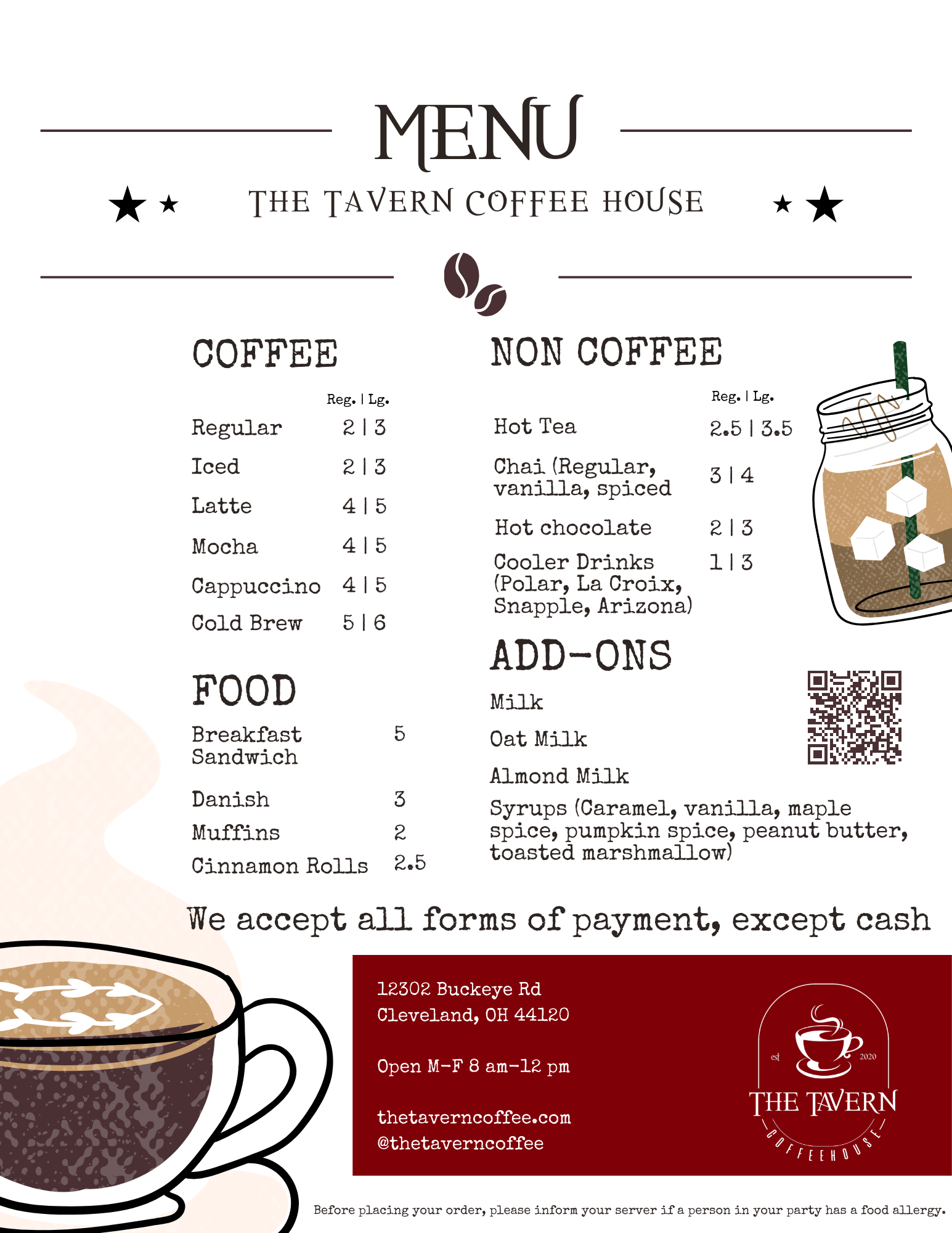 The Tavern Coffee House Menu