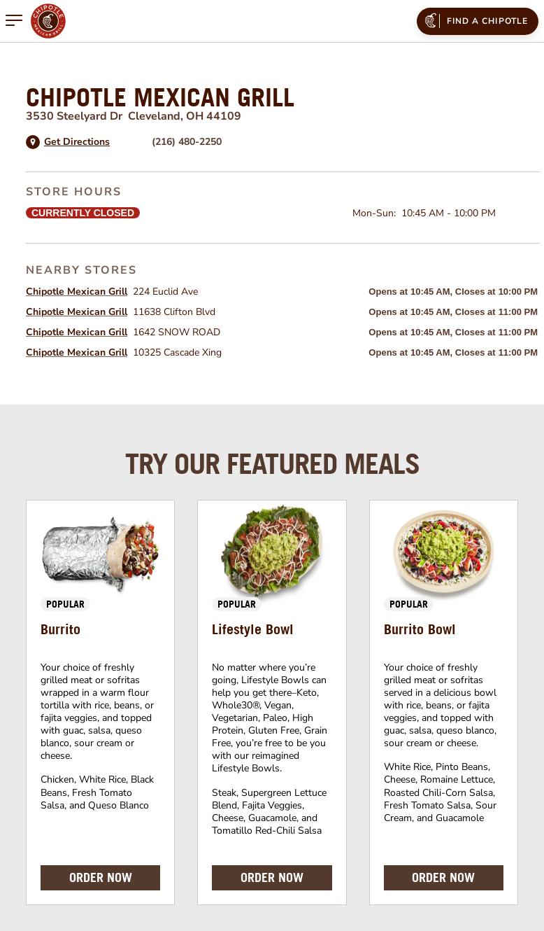 Chipotle Mexican Grill Menu