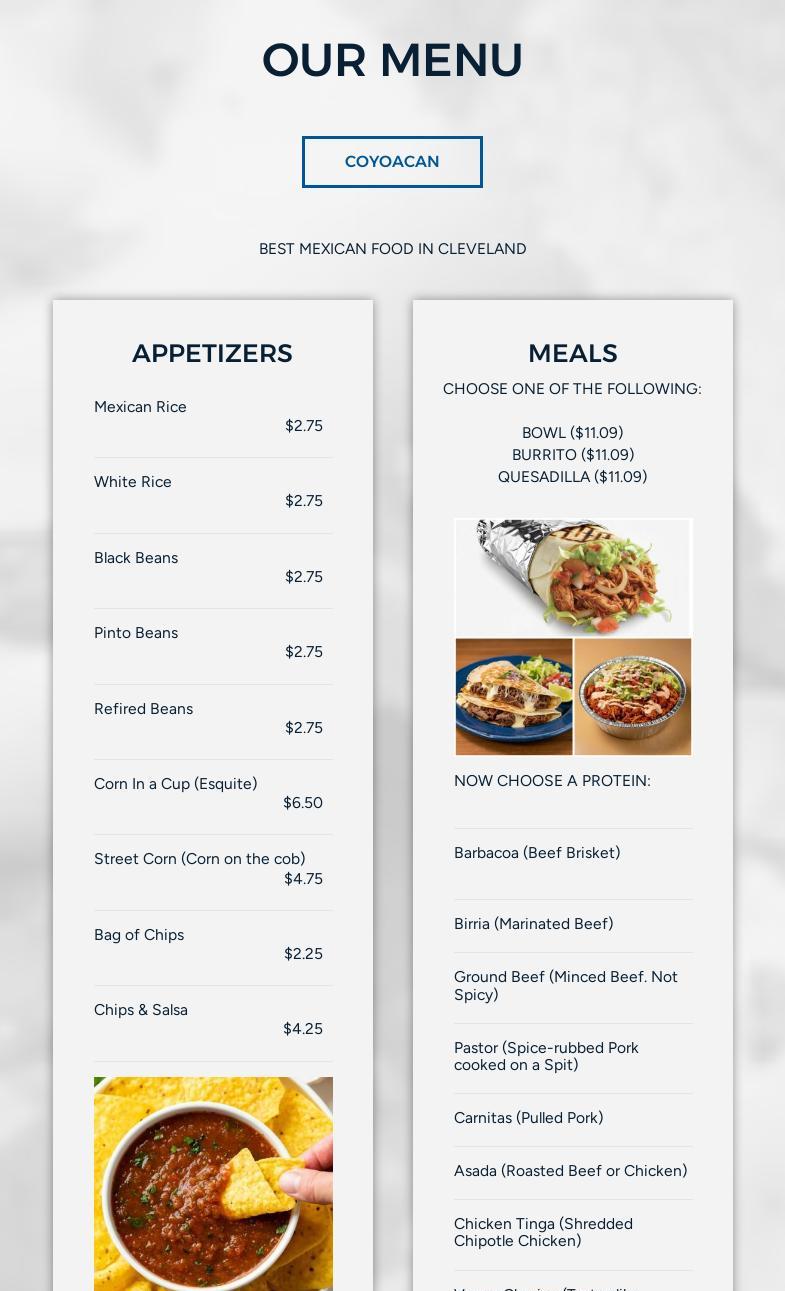 Coyoacan Taqueria & Brew Menu