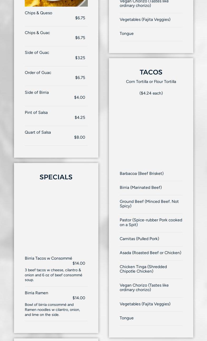 Coyoacan Taqueria & Brew Menu