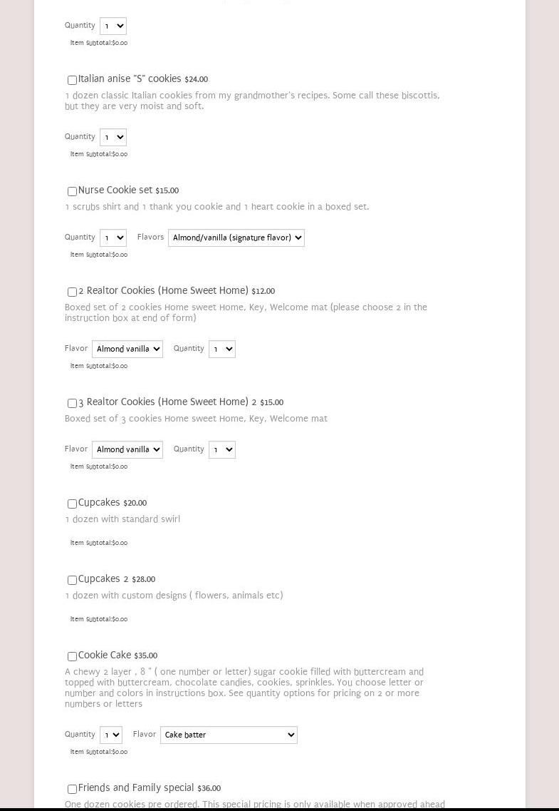 SovaryMary's Cookies Menu