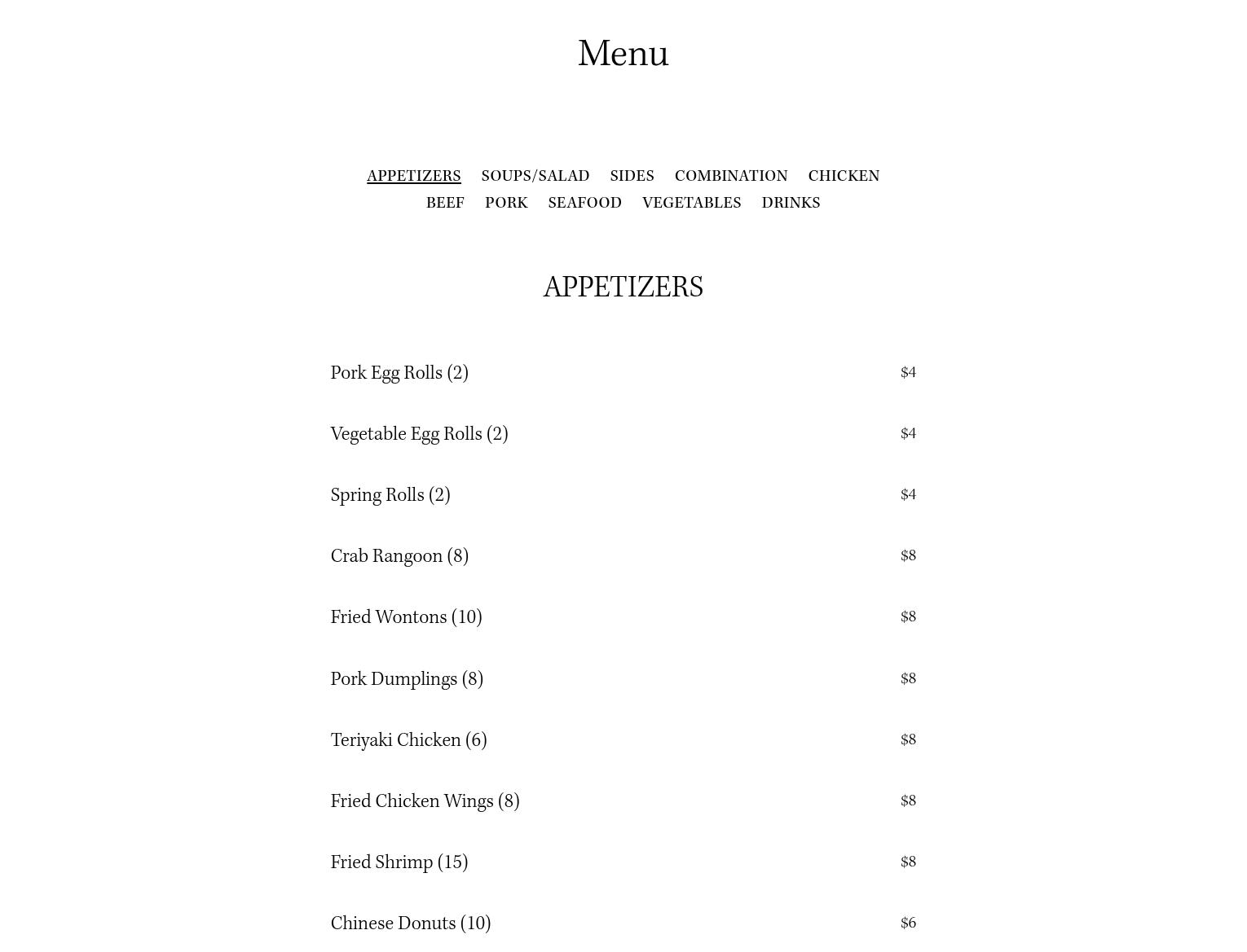 China City Buffet Menu