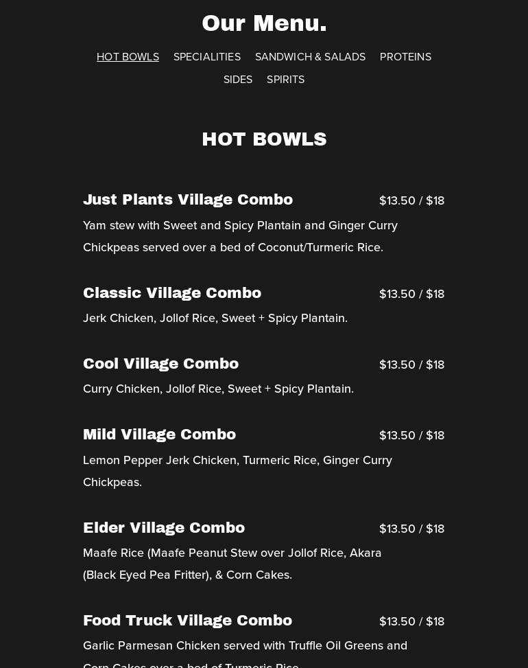 Yum Village Menu