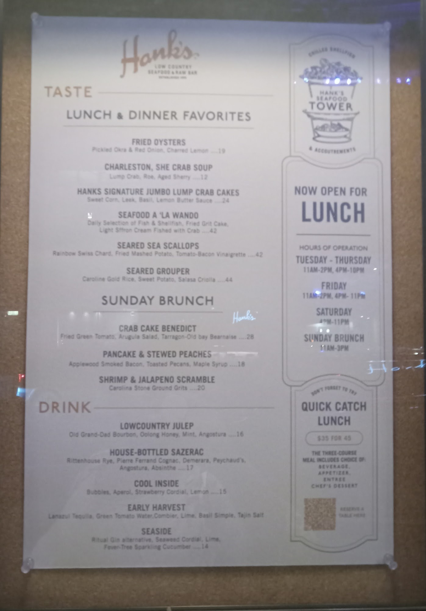 Hank's Low Country Seafood & Raw Bar Menu