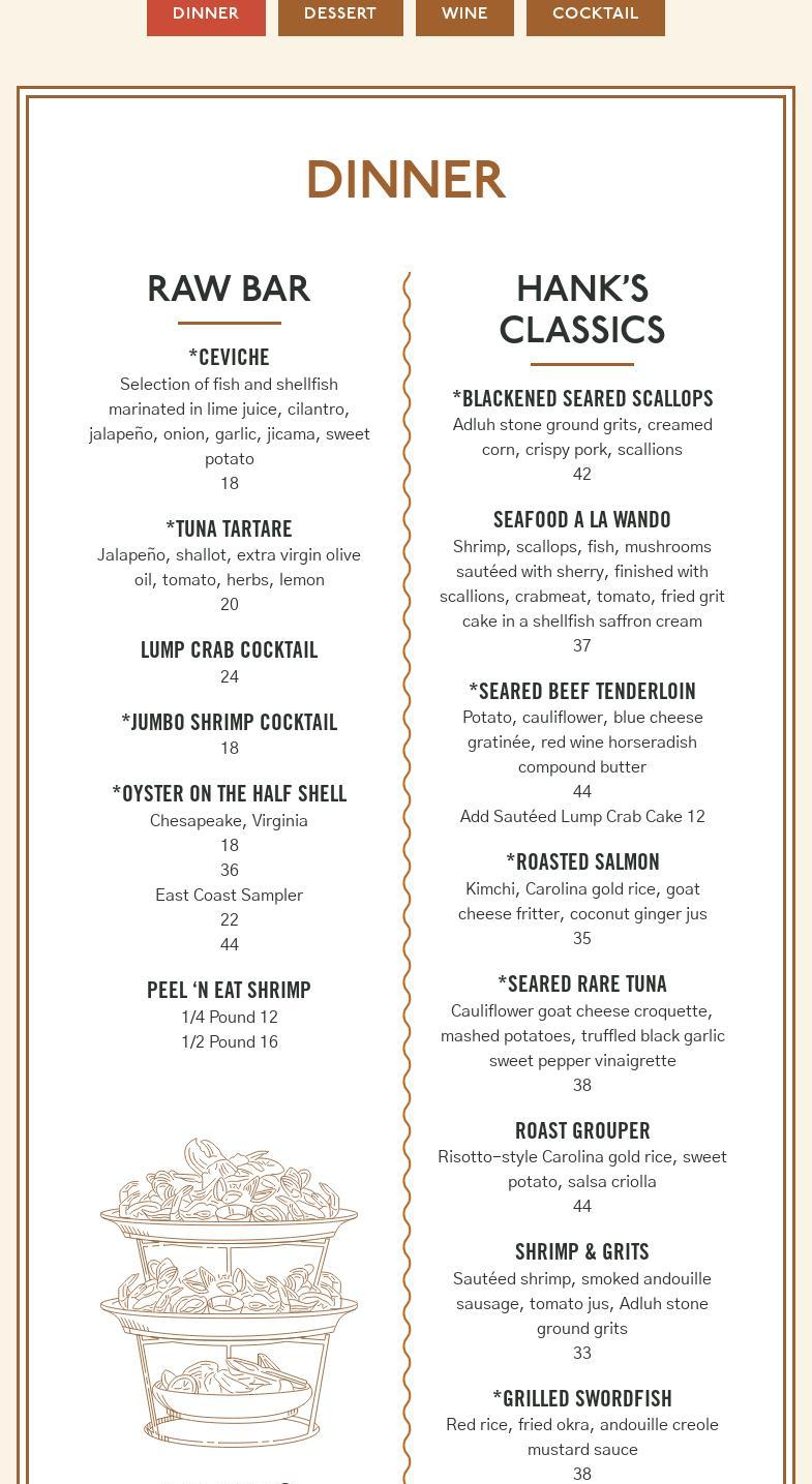 Hank's Low Country Seafood & Raw Bar Menu