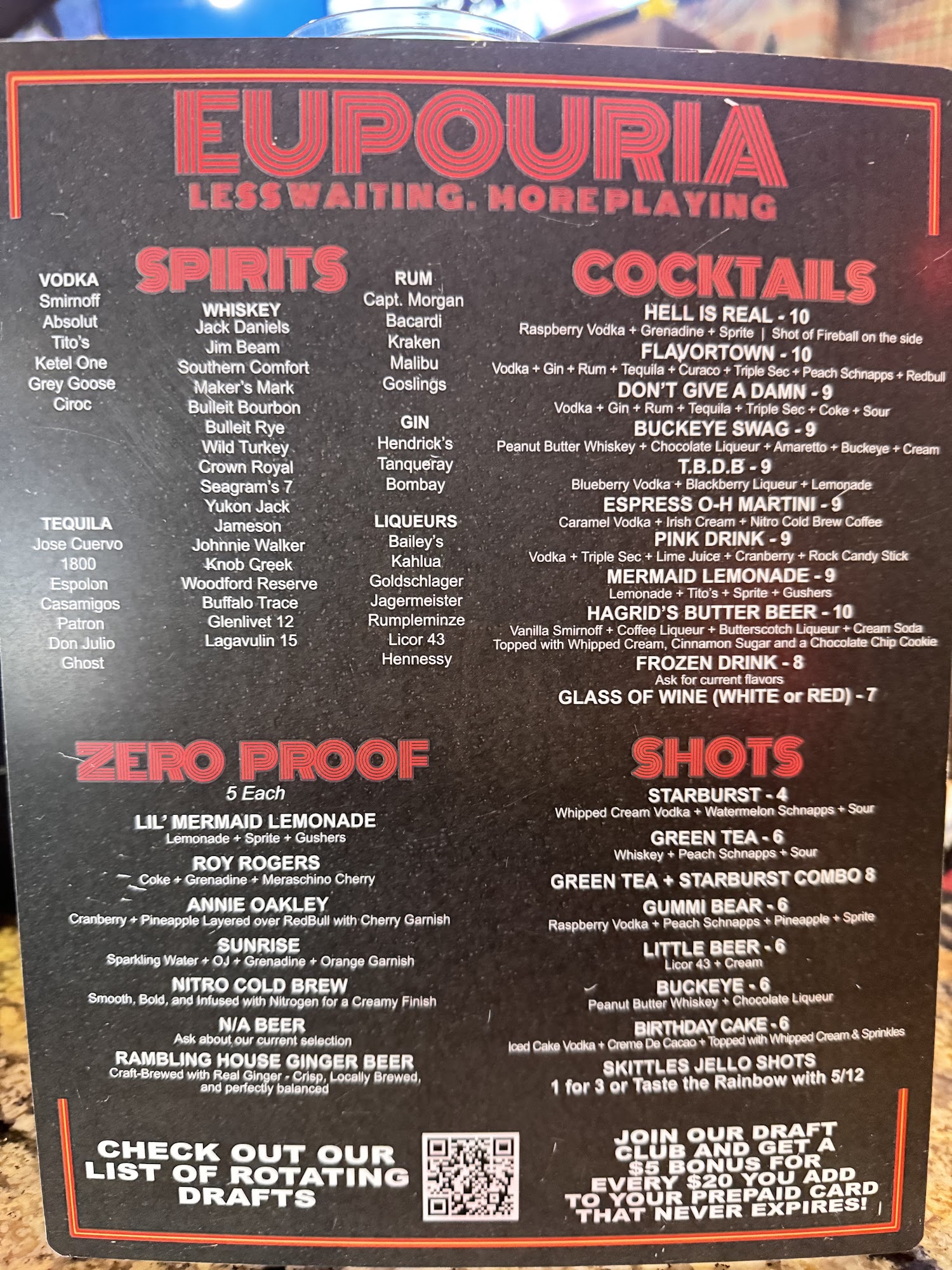 Eupouria (You Pour) Menu