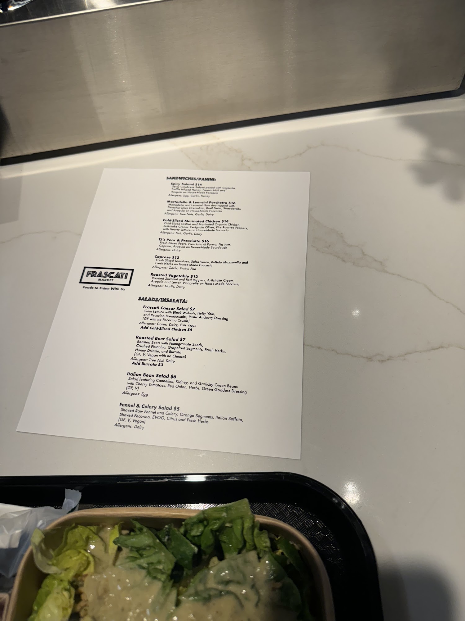 Frascati Market Menu