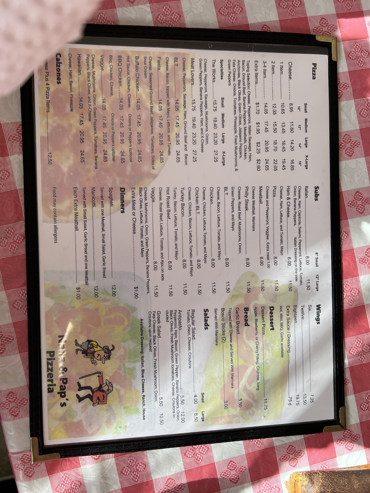 Nana & Pap's Pizza & Ice Cream Menu