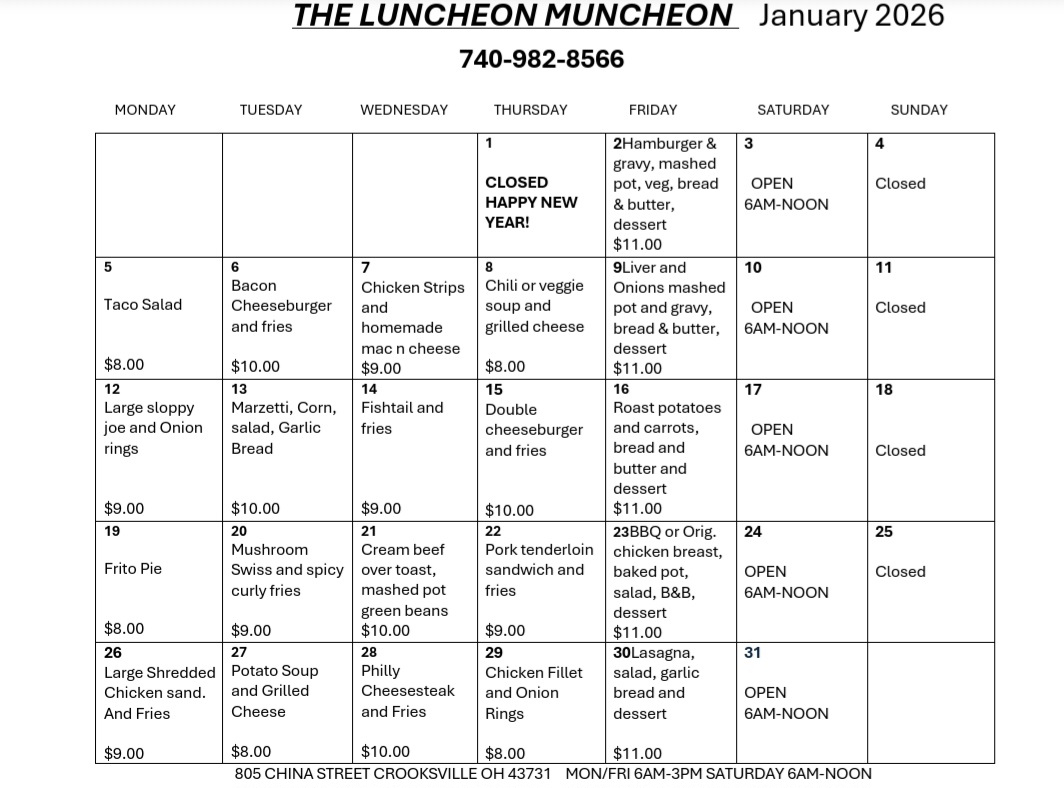 Luncheon Muncheon Menu