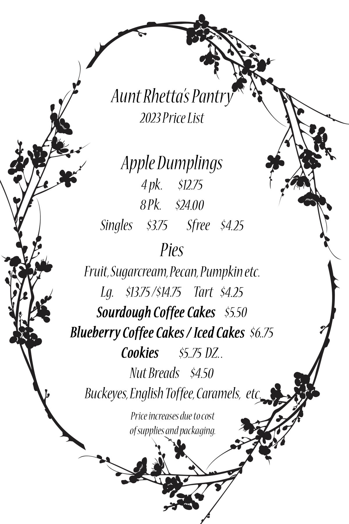 Aunt Rhetta's Pantry Menu