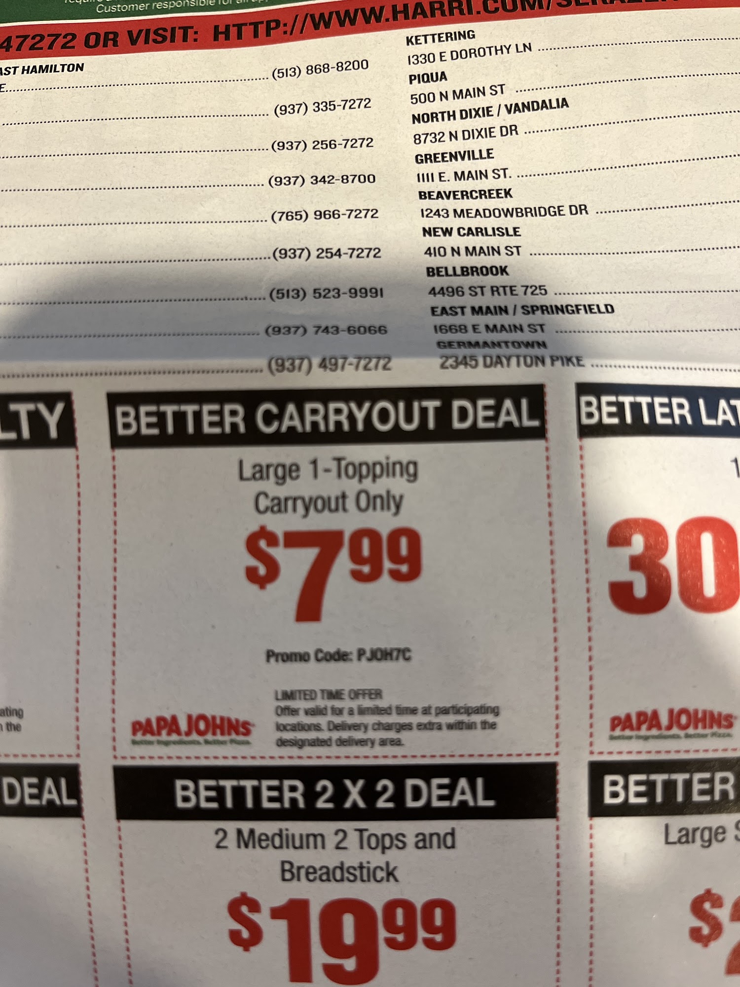 Papa Johns Pizza Menu